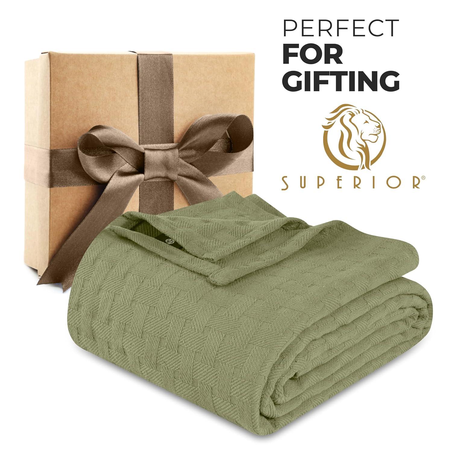 Superior Basketweave All-Season Cotton Blanket, King, Sage