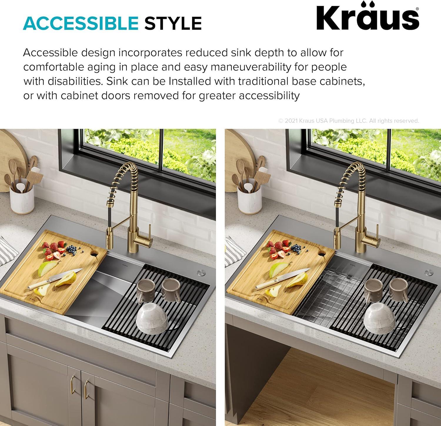 Kore™ ADA Workstation 33" L Drop-In Top Mount 16 Gauge Stainless Steel Single Bowl Kitchen Sink with Accessories