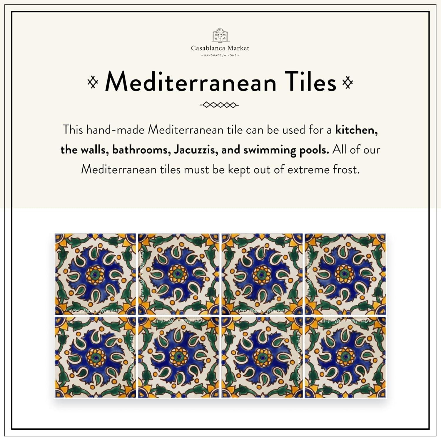 Casablanca Market Mediterranean 4'' x 4'' Hand Painted Ceramic Decorative Accent Tile