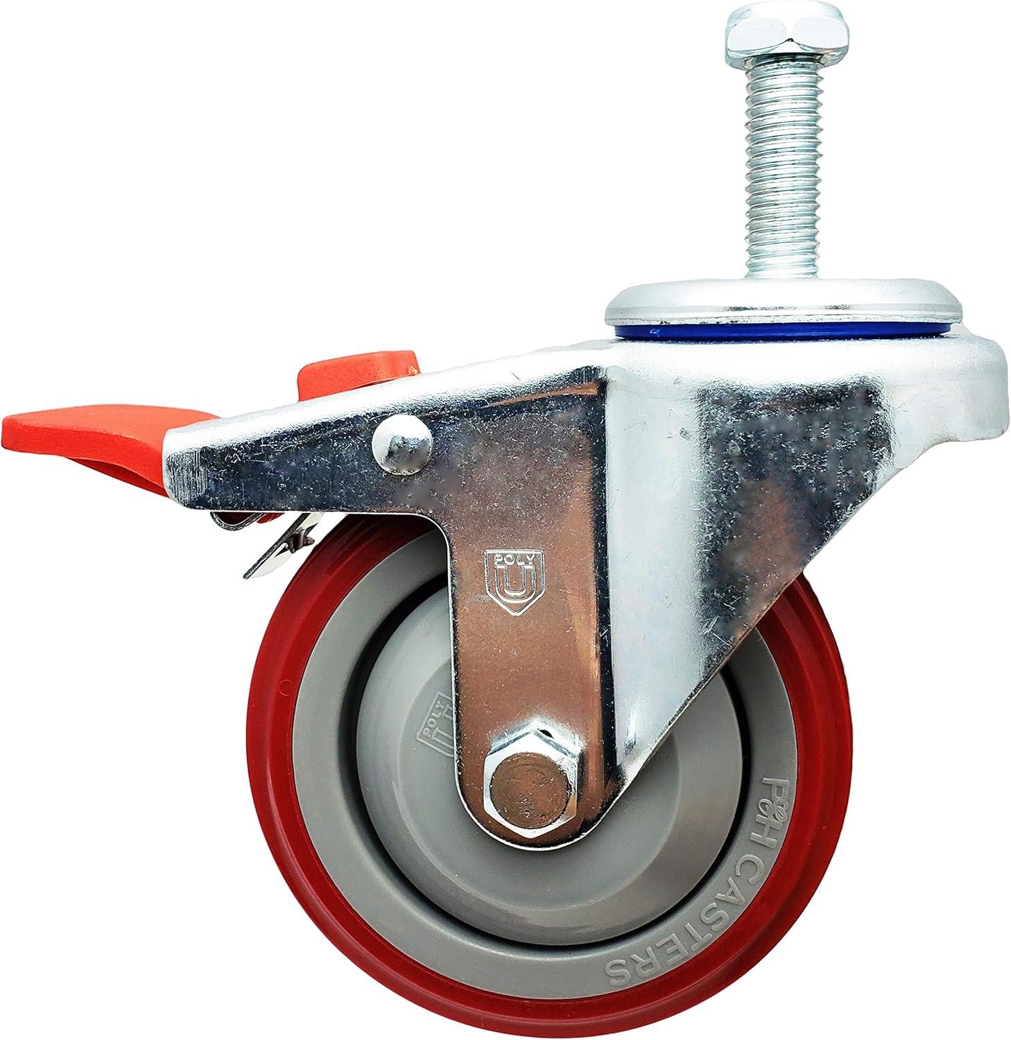 4 Inch Red Polyurethane Total Lock Caster Set of 4