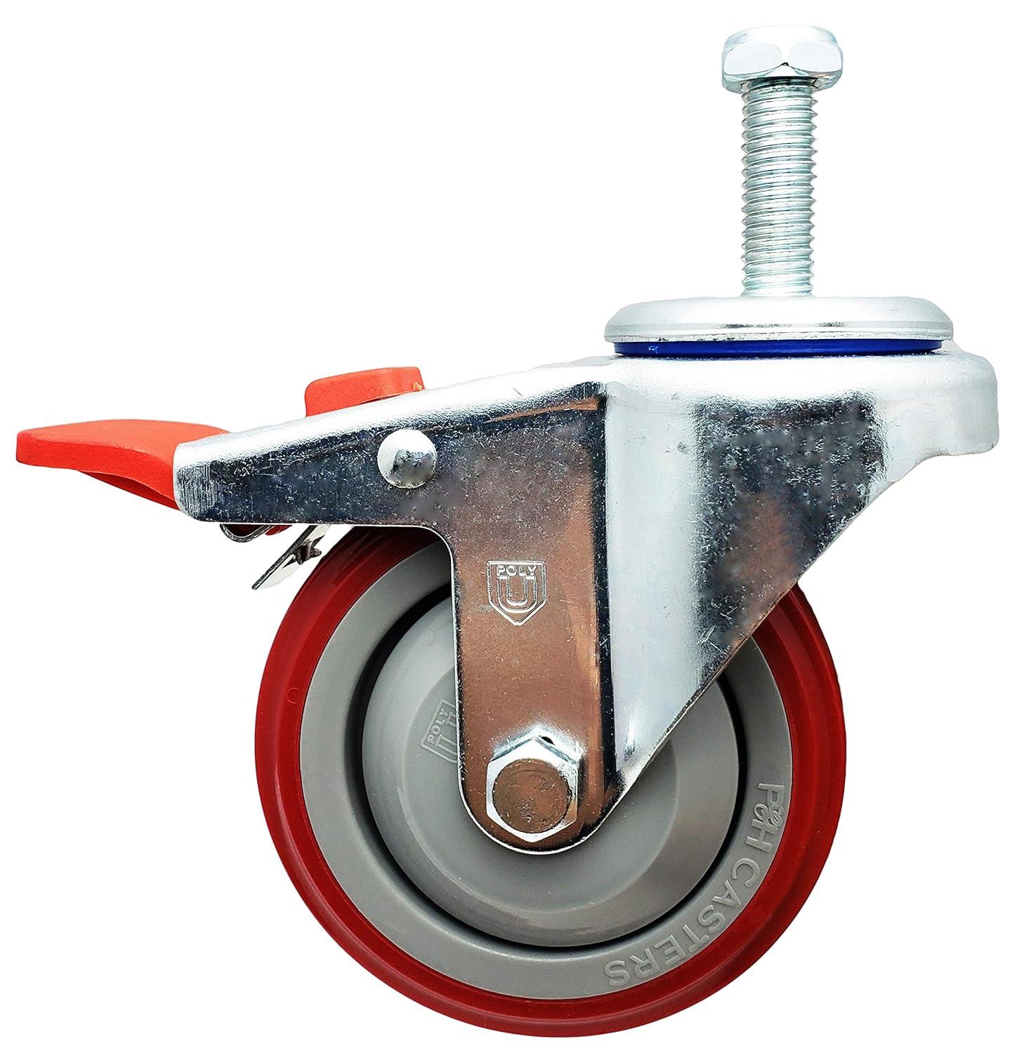 4 Inch Red Polyurethane Total Lock Caster Set of 4