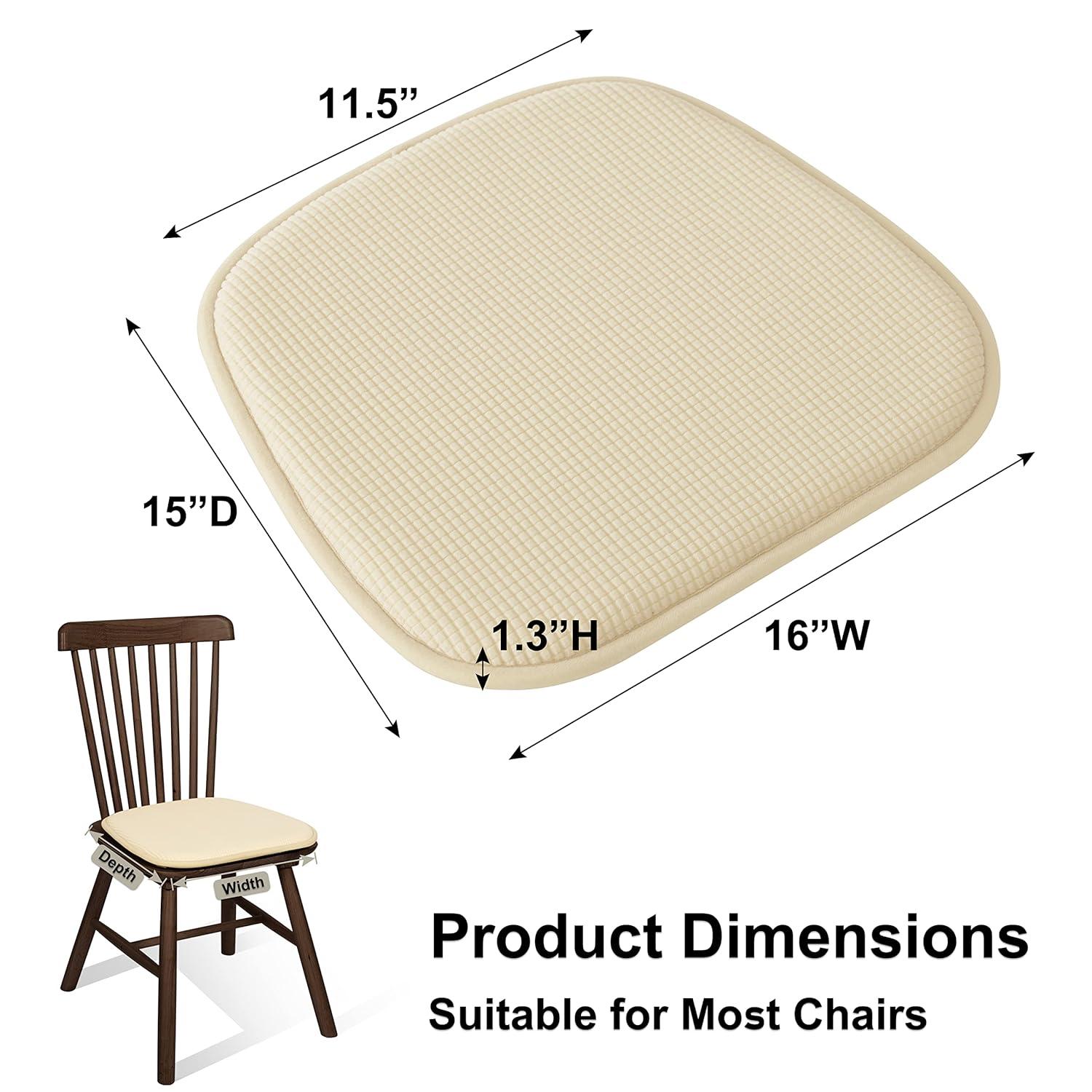 Shinnwa Chair Cushions for Dining Chairs Set of 4 Comfortable Kitchen Chair Pads Slip Resistant Backing Washable Seat Cushions,15" x 16",Beige