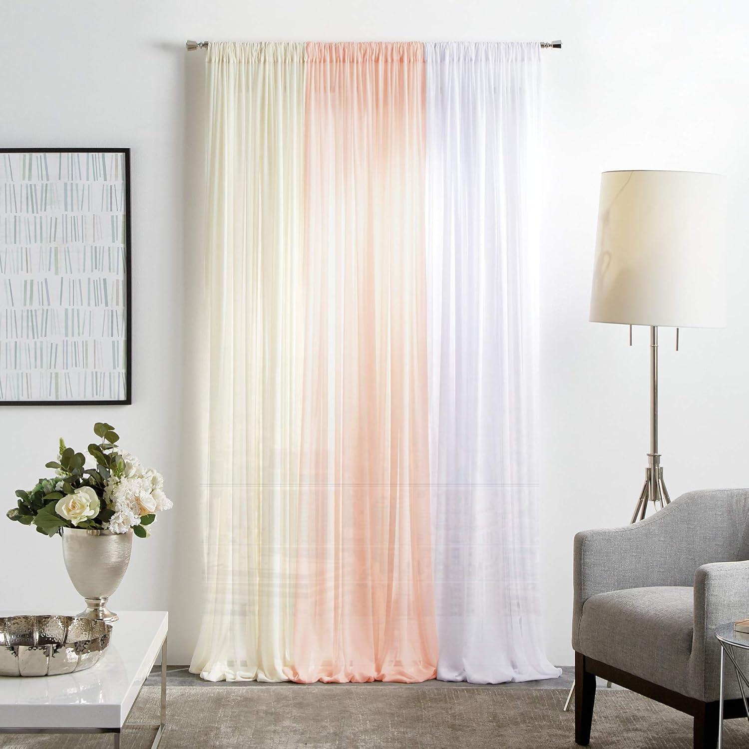 Martha Stewart Glacier Sheer Curtain, Poletop White (Set of Two), 50" x 84", White, Adult