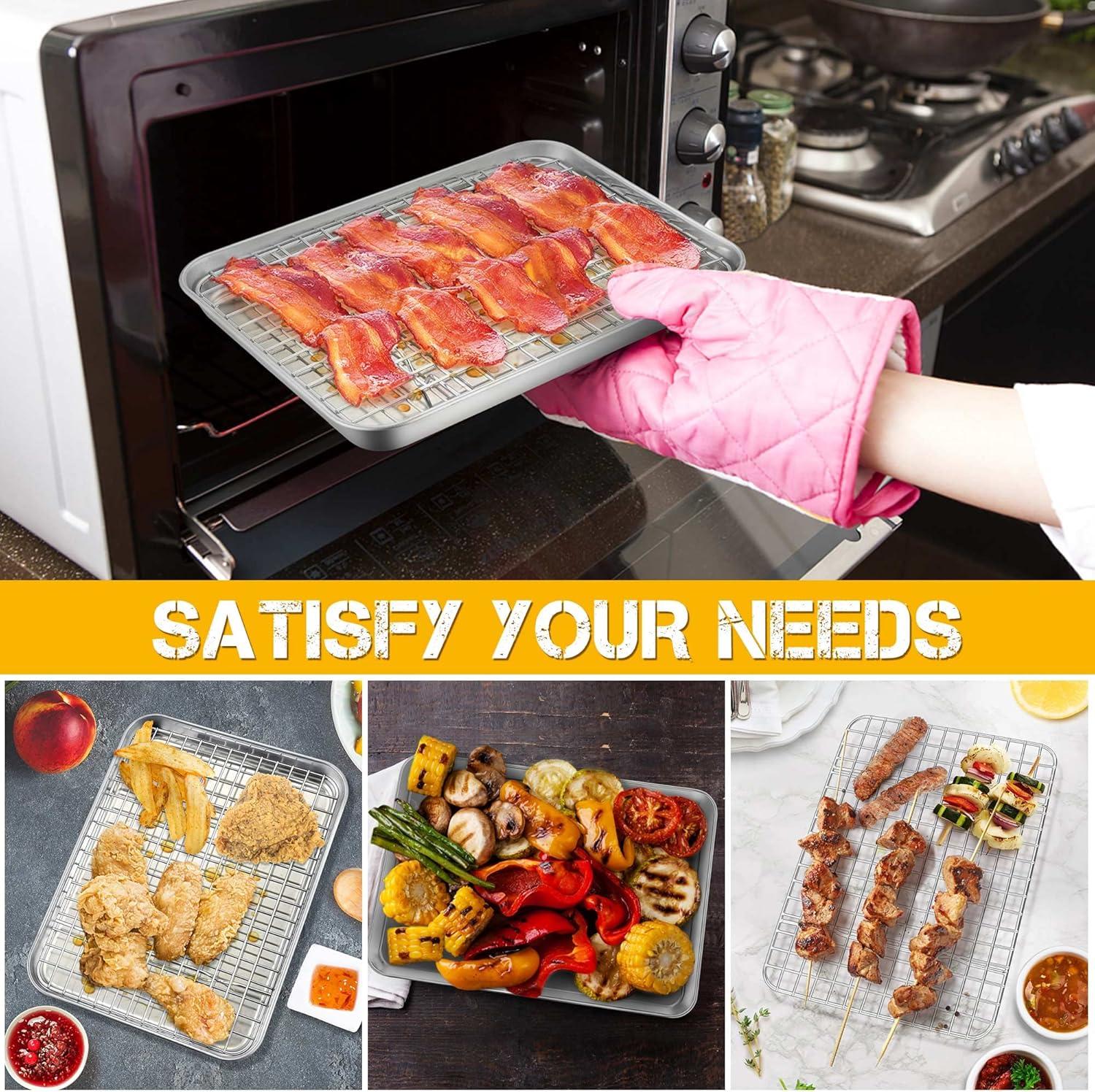 Compact Stainless Steel Non-Stick Toaster Oven Tray with Rack