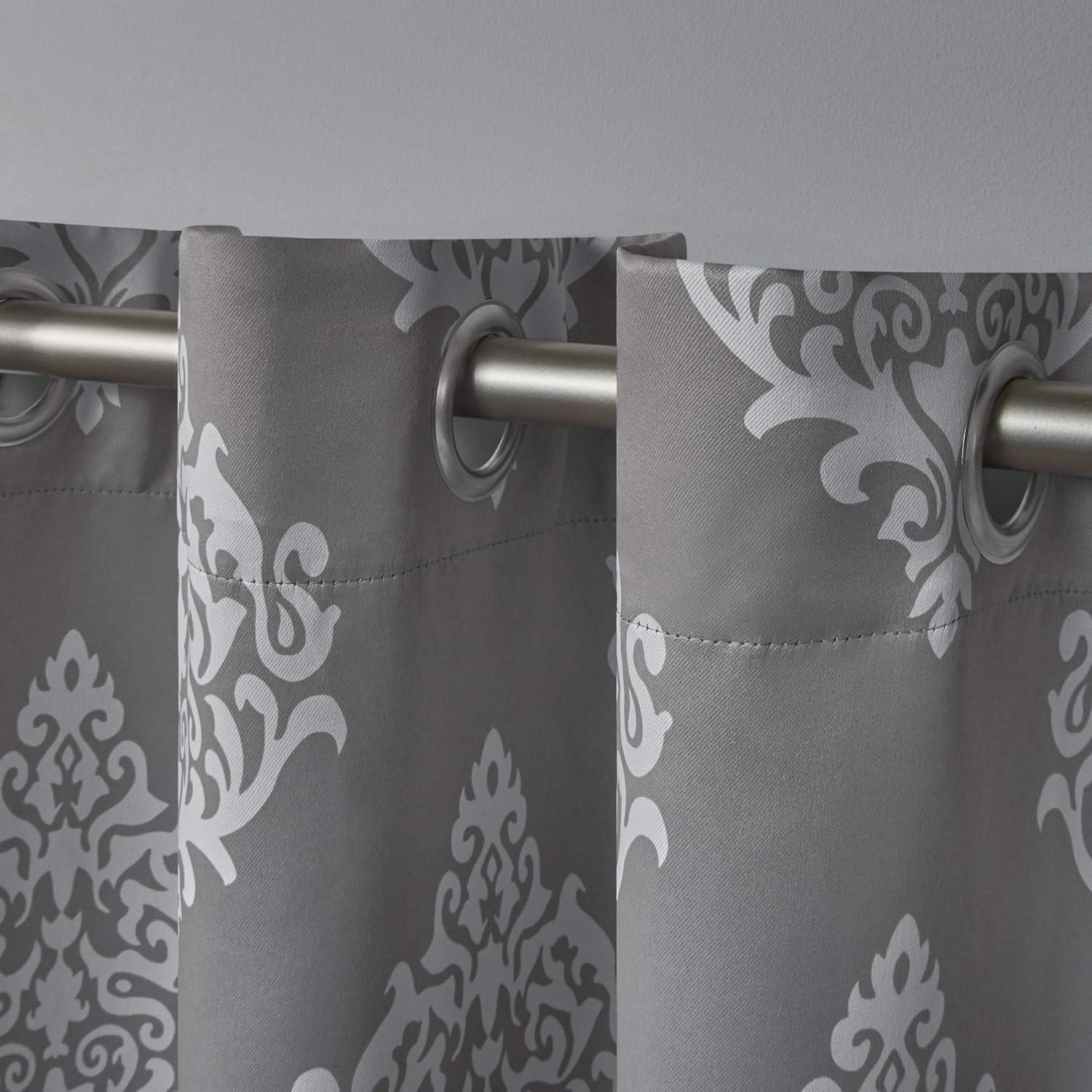 EXCLUSIVE HOME Medallion Room Darkening Blackout Grommet Top Curtain Panel Pair, 52"x63", Silver