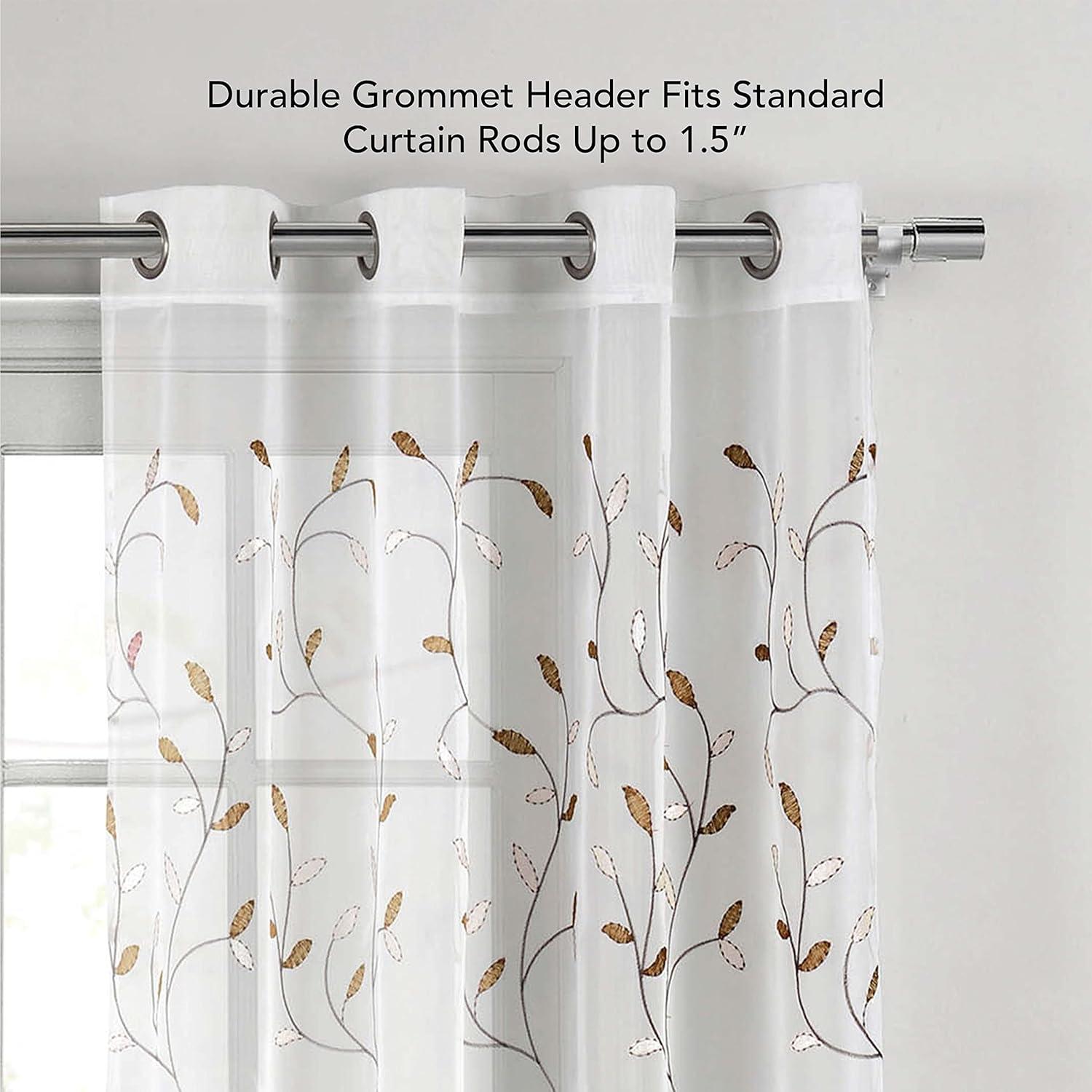 Grommet Curtain Panel, Embroidered Sheer Extra-Wide, Beige 54" x 84"