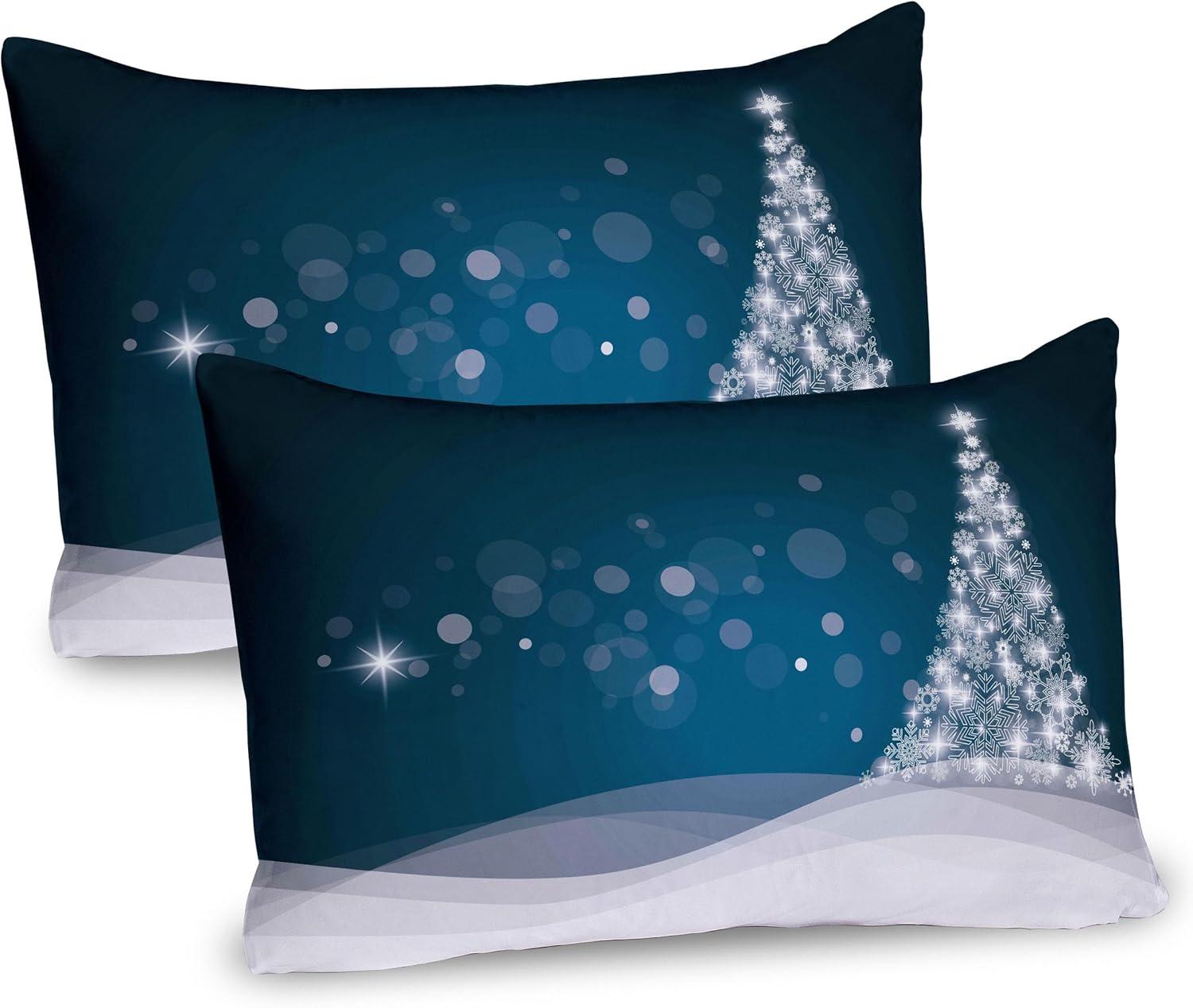 Ambesonne Christmas Pillow Sham 2 Pack Fantasy Xmas Tree Slate Blue White