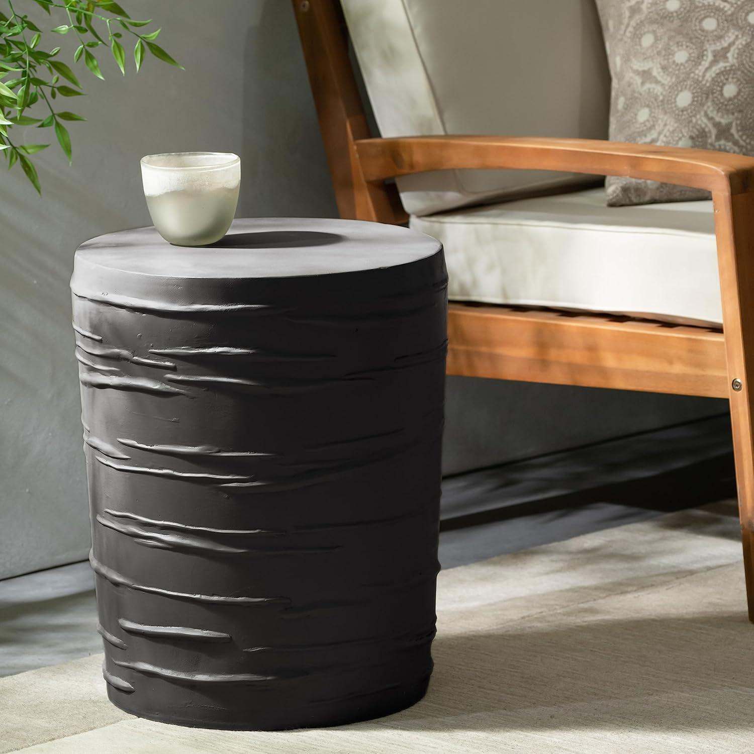 Aubree Black Lightweight Concrete 16" Outdoor Side Table