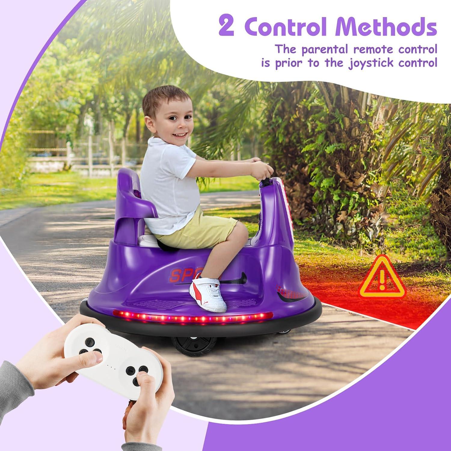 Honeyjoy 12V Bumper Car for Kids Toddlers Electric Ride On Car Vehicle with 360° Spin Purple