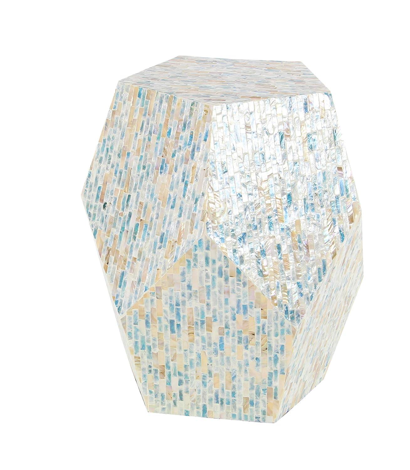 Olivia & May Contemporary Mussel Shells and Wood Accent Table Dark Gray: Hexagonal Wooden Pedestal, No Assembly Required
