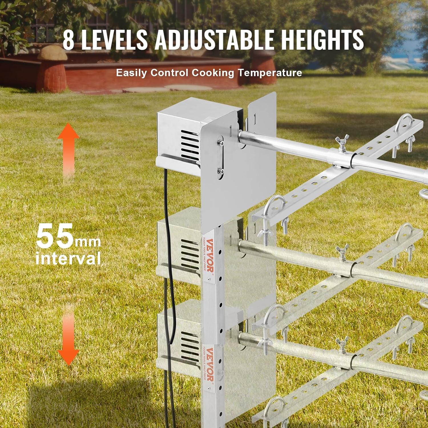 Electric BBQ Rotisserie Grill Kit, 132 lbs. Capacity, 56 in., 52W Motor, Stainless Steel, Spit Rod for Pig, Lamb