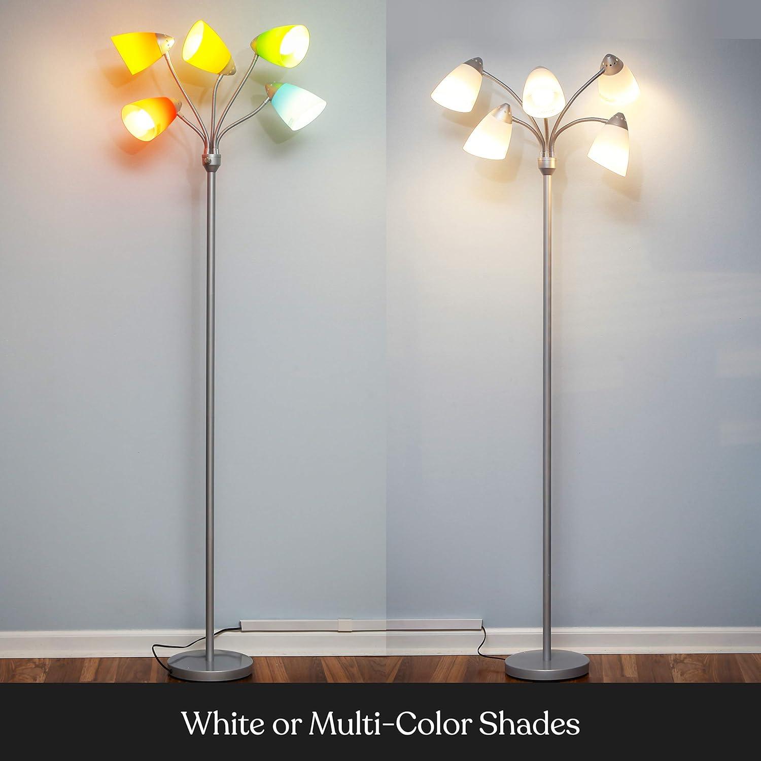 Medusa 74 in. Modern 5-Light Height Adjustable Gooseneck LED Floor Lamp with 5 Cone Shades