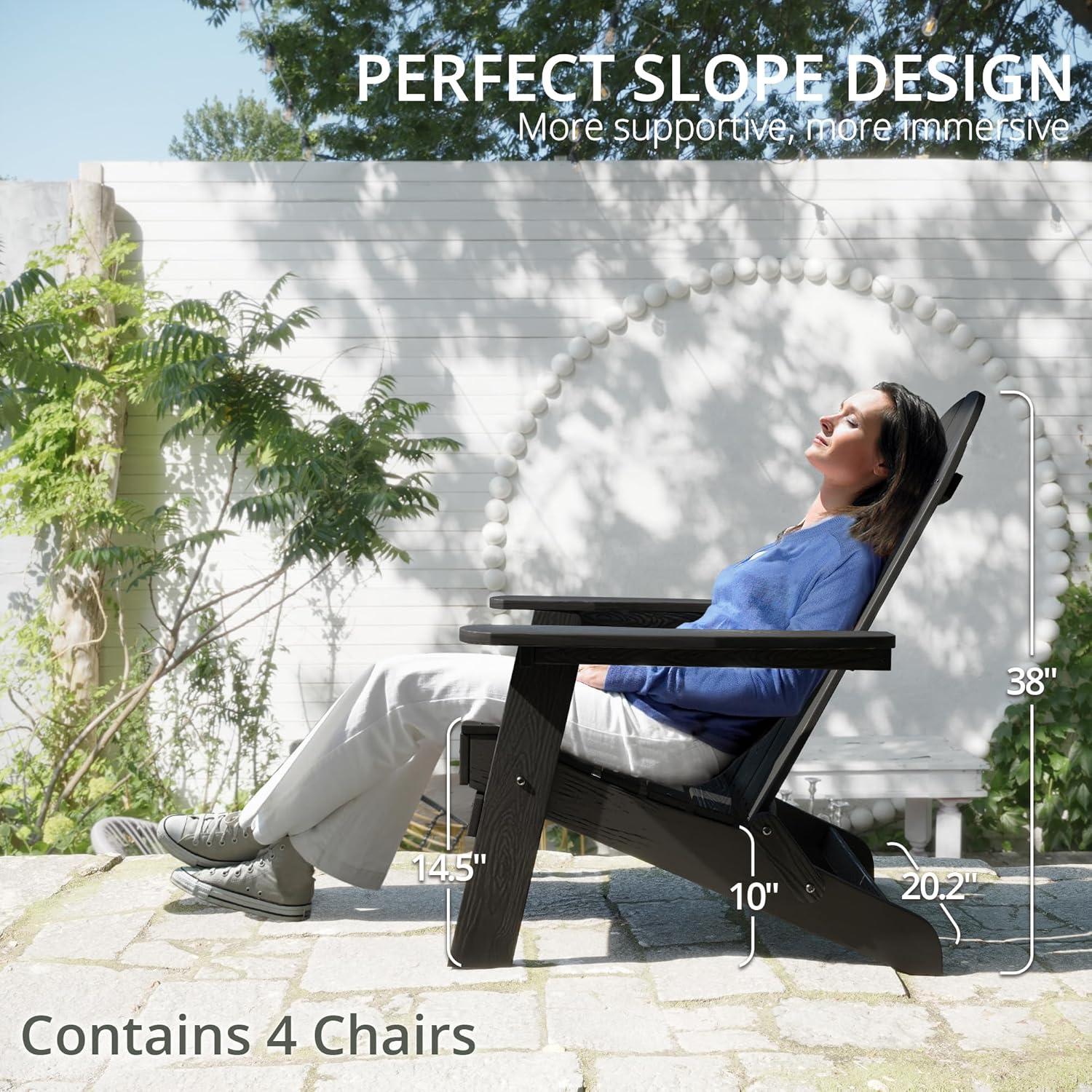 Emerico A Set Of 4 Adirondack Chairs, Foldable Poly Adirondack Chairs, Modern Plastic Adirondack Fire Pit Chairs, Suitable For Terraces, Porches, Decks, Swimming Pools, Gardens, And Backyards