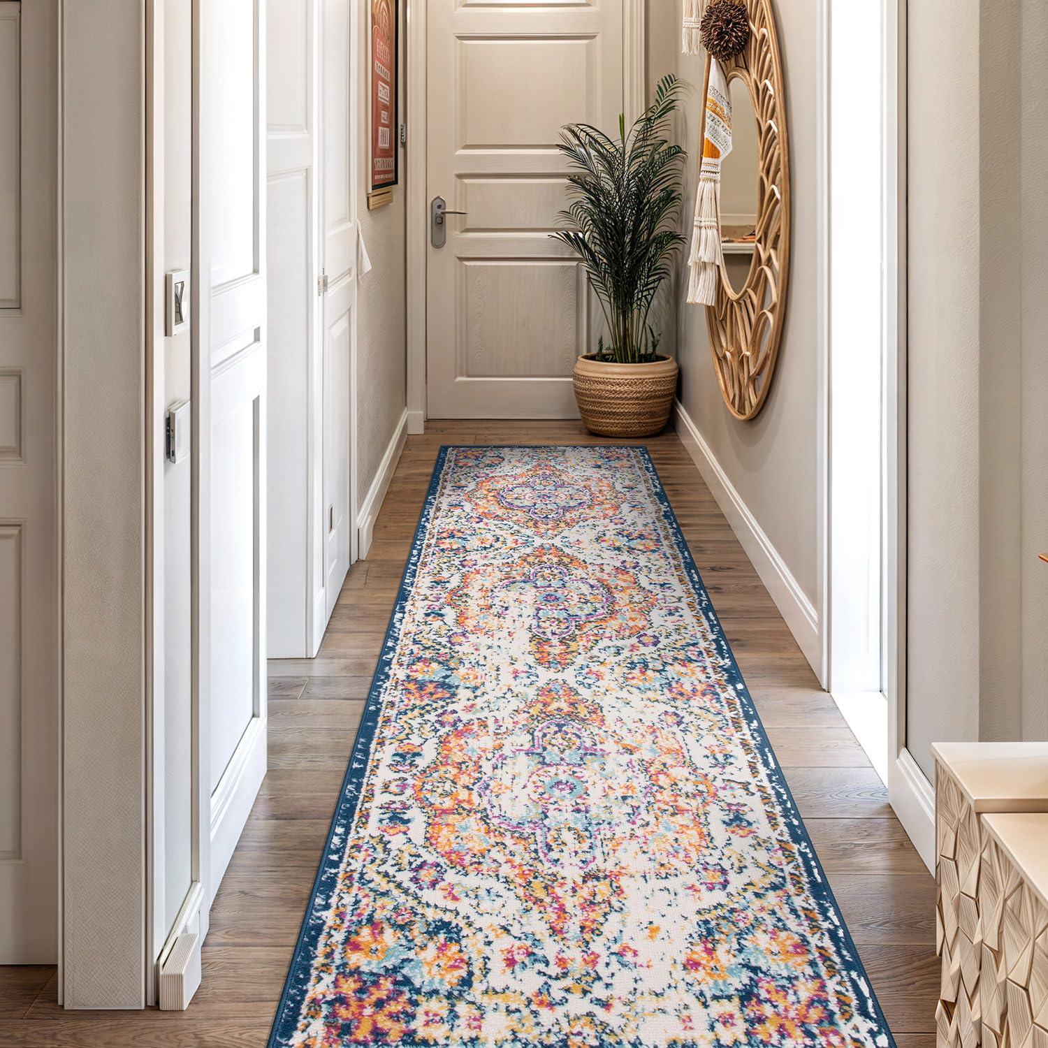 World Rug Gallery Distressed Vintage Bohemian Area Rug - Multicolored 2'7"x10'