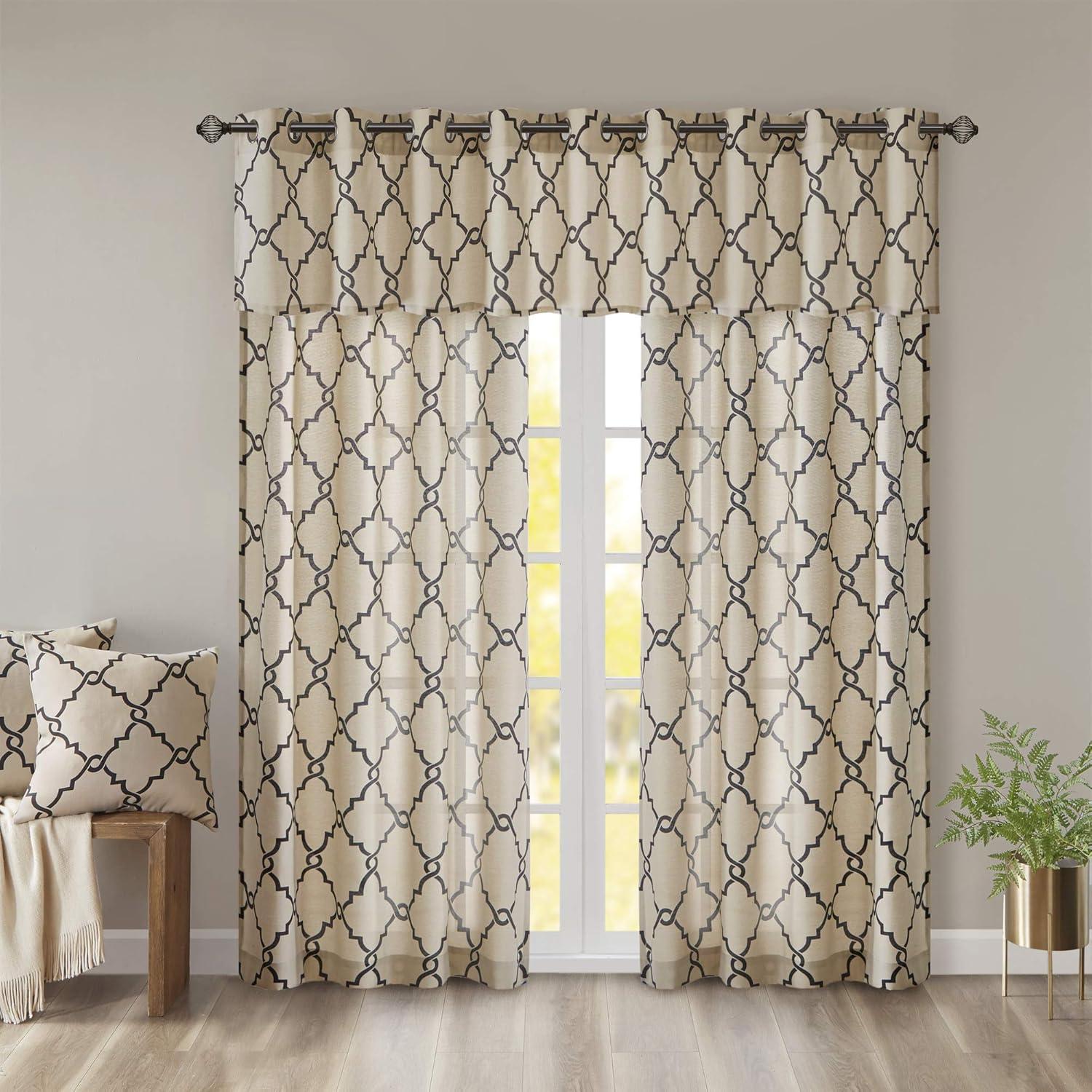 Fretwork Print Grommet Top Window Curtain Panel