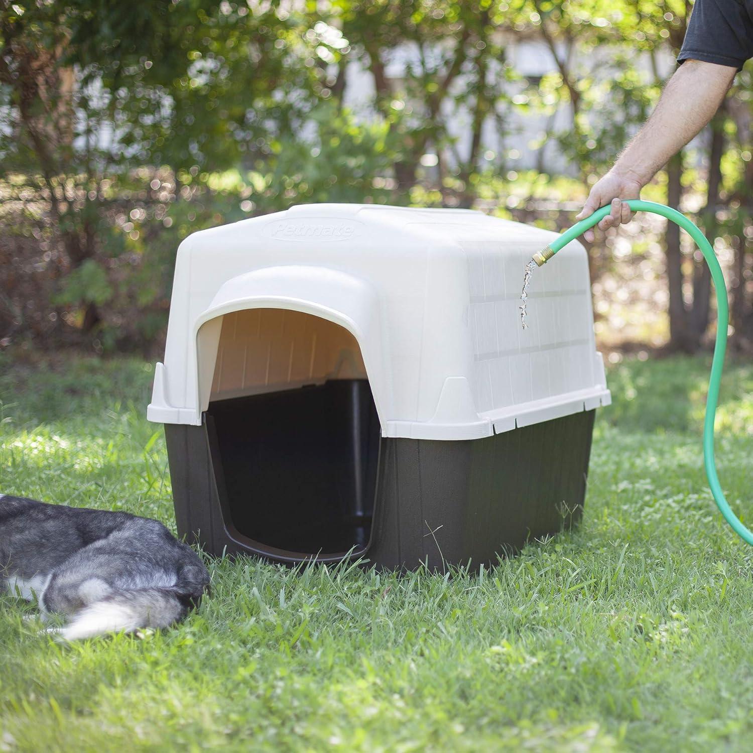 Petmate Aspen Pet Petbarn 3 Plastic Outdoor Dog House, 32" Medium for Pets 25-50 lb, Tan