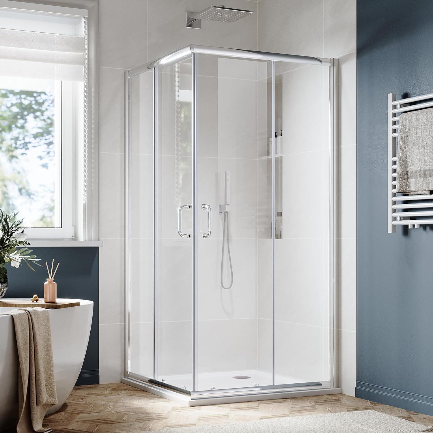 Sunny Shower Corner Entry Sliding Shower Door 36 in.D x 36 in. W x 72 in. H Brushed Nickel Finish Shower Enclosure