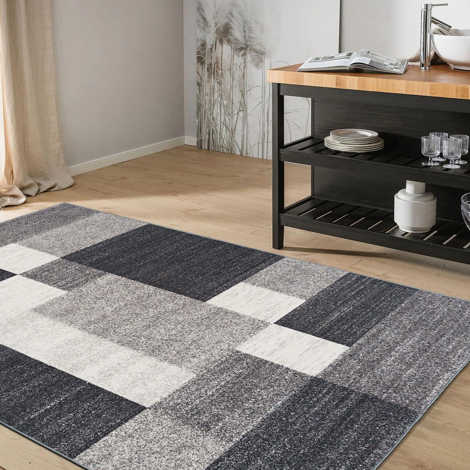 World Rug Gallery Modern Boxes Design Non-slip (Non-skid) Gray 3'3" x 5' Area Rug