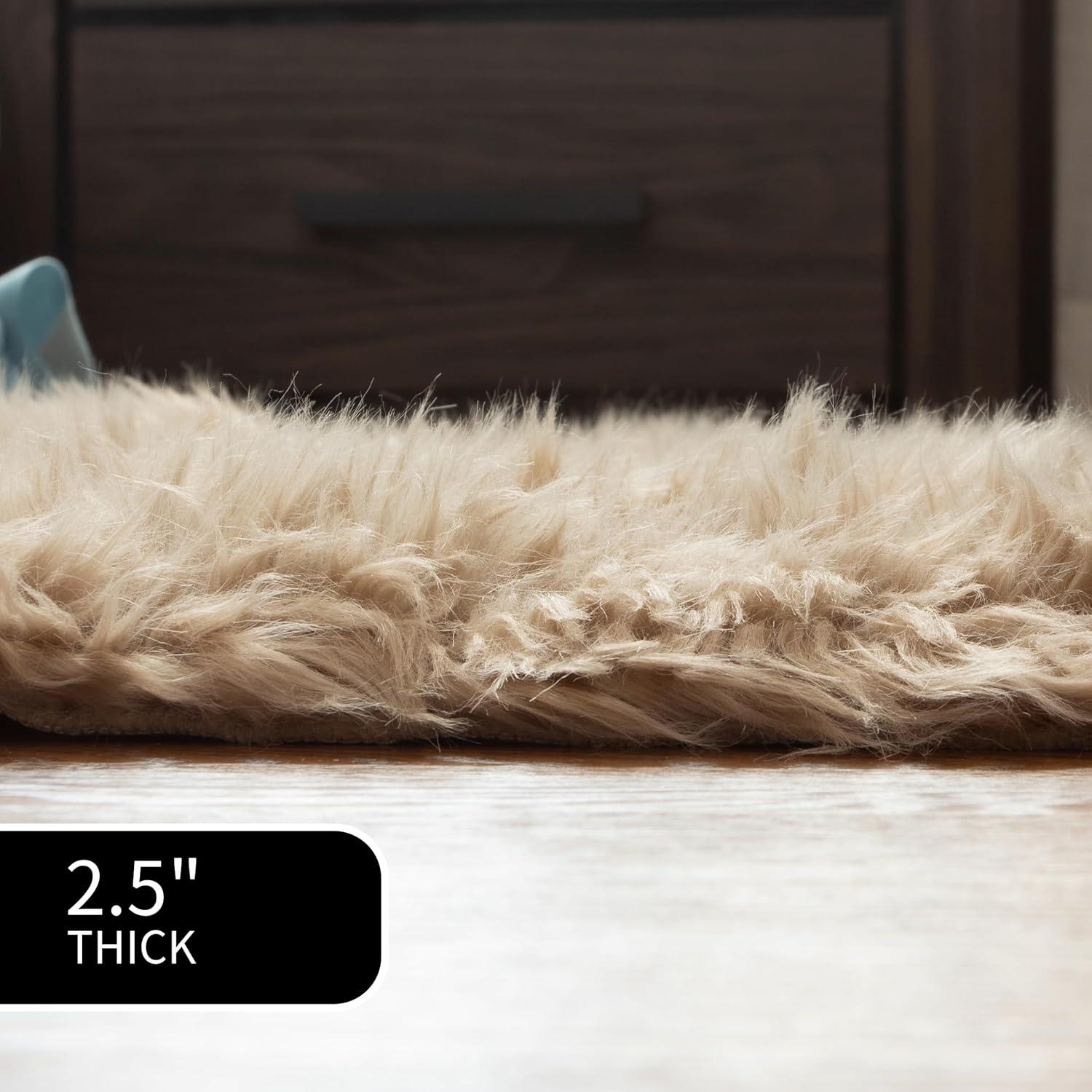 Ultra Soft Faux Sheepskin Fur Shag Rug Light Brown 6' x 9'
