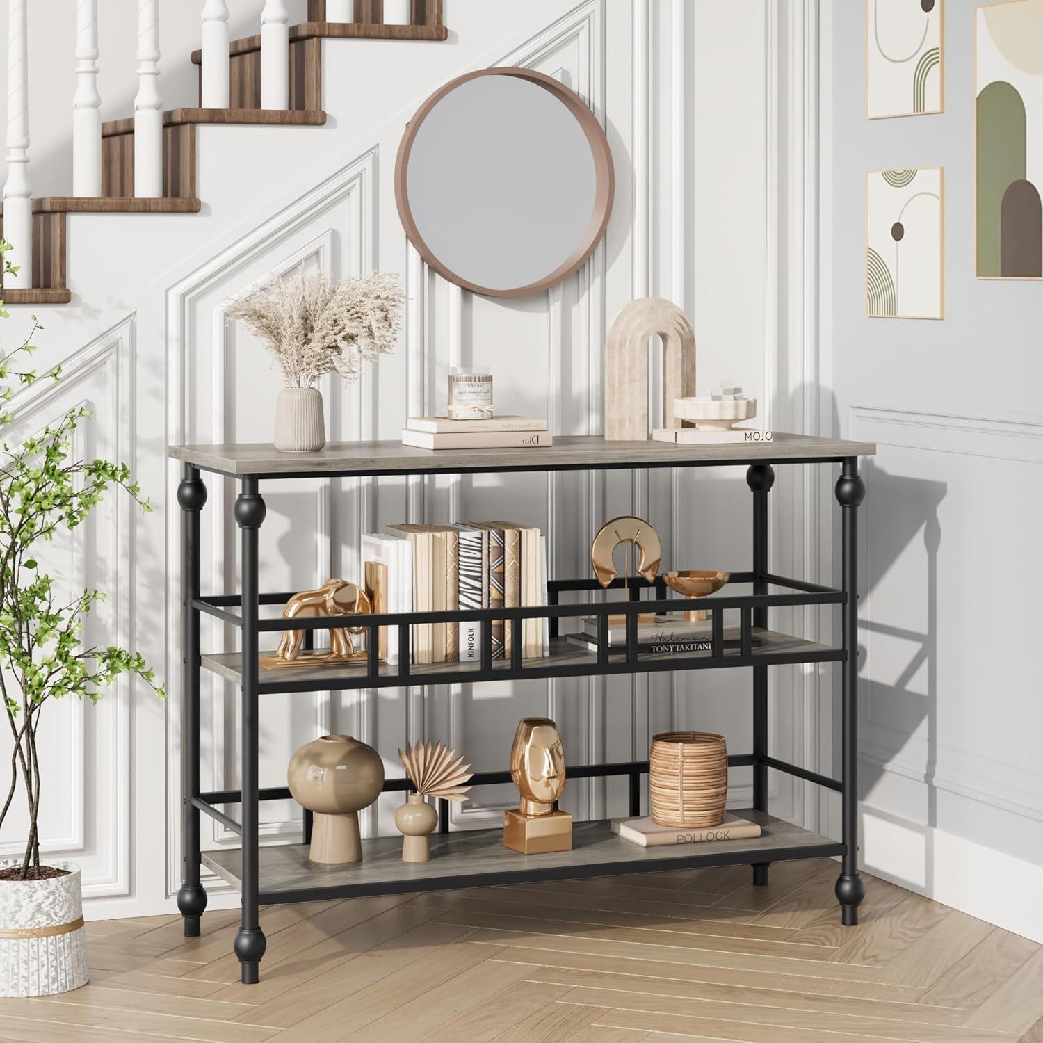 Console Table, 3-Tier Sofa Tables Narrow Entryway Table with Storage, 43" Behind Couch Table Industrial Hallway Table Home Furniture for Living Room, Foyer, Bedroom