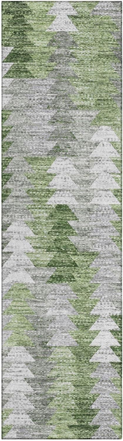 Green and Gray Synthetic Flat Woven Runner Rug