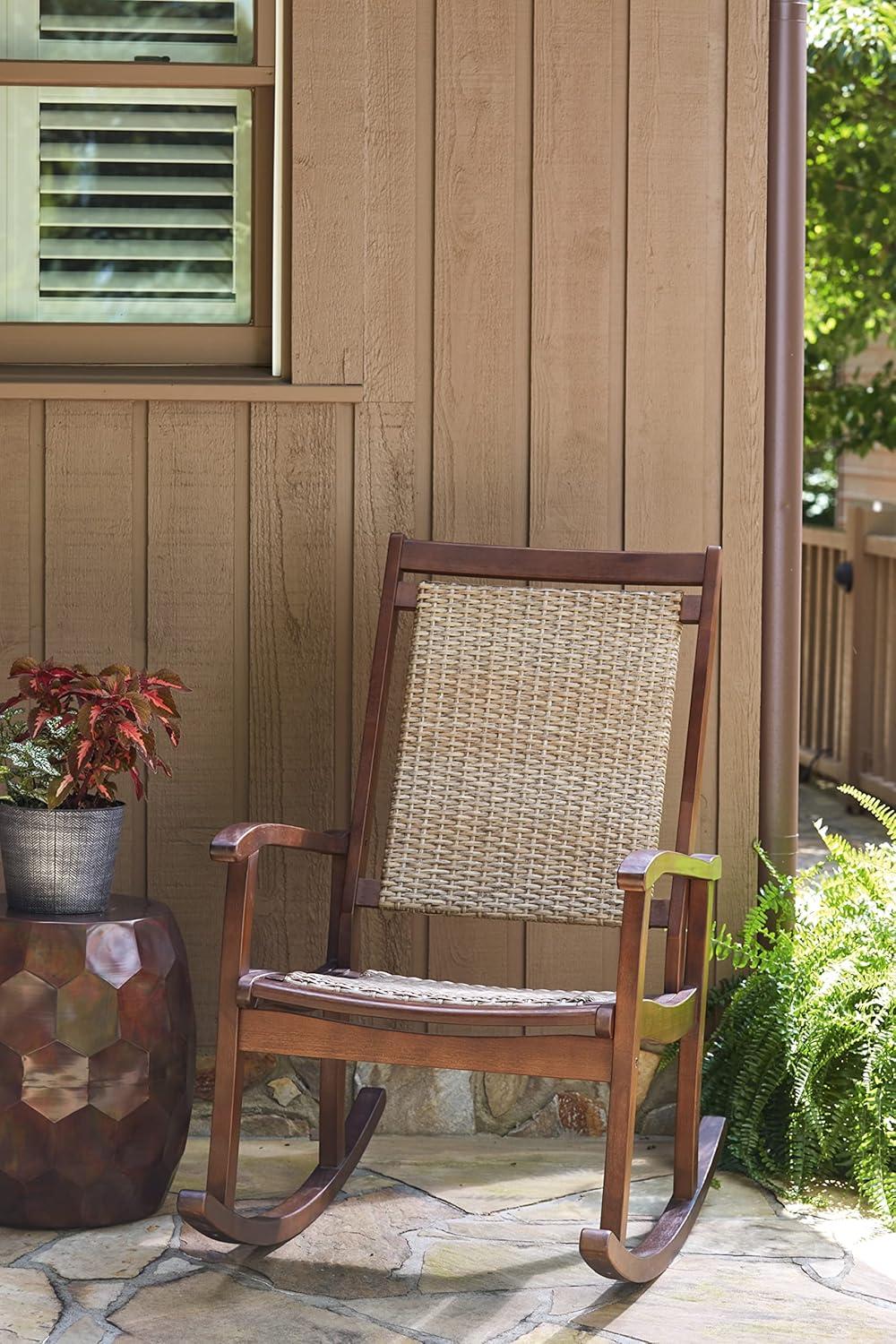 Transitional Eucalyptus Wood Rocker in Beige and Brown