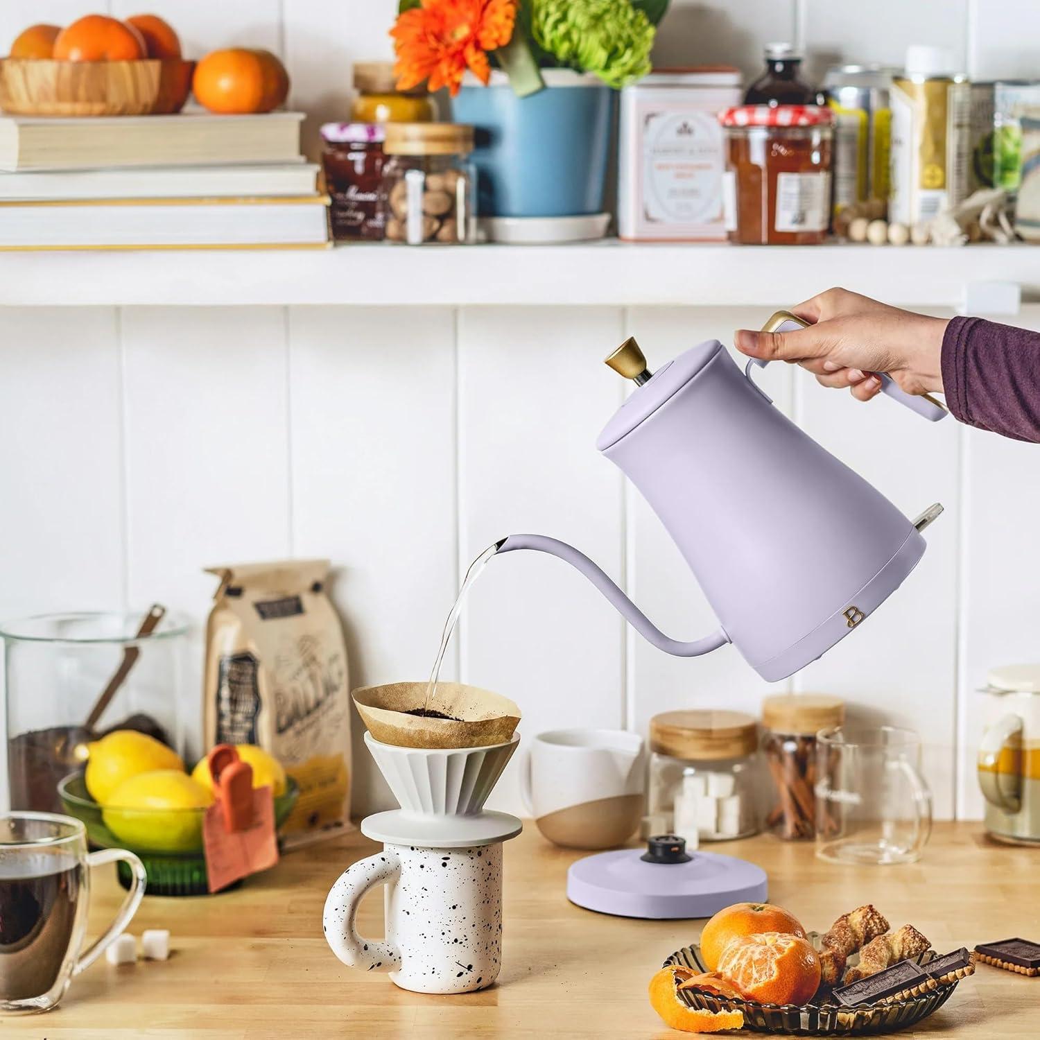 Beautiful 1-Liter Electric Gooseneck Kettle 1200 W, Lavender by Drew Barrymore