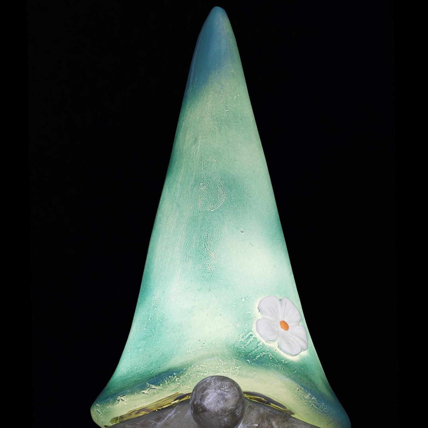 Teal Solar Powered Meditating Gnome Garden Statue