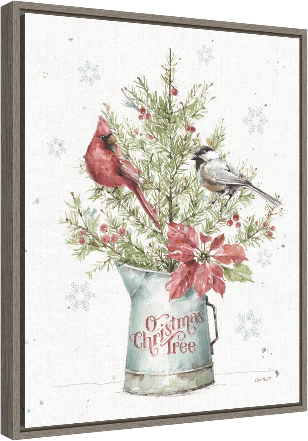 Christmas Chickadee and Cardinal Framed Canvas Print, 20" x 23"