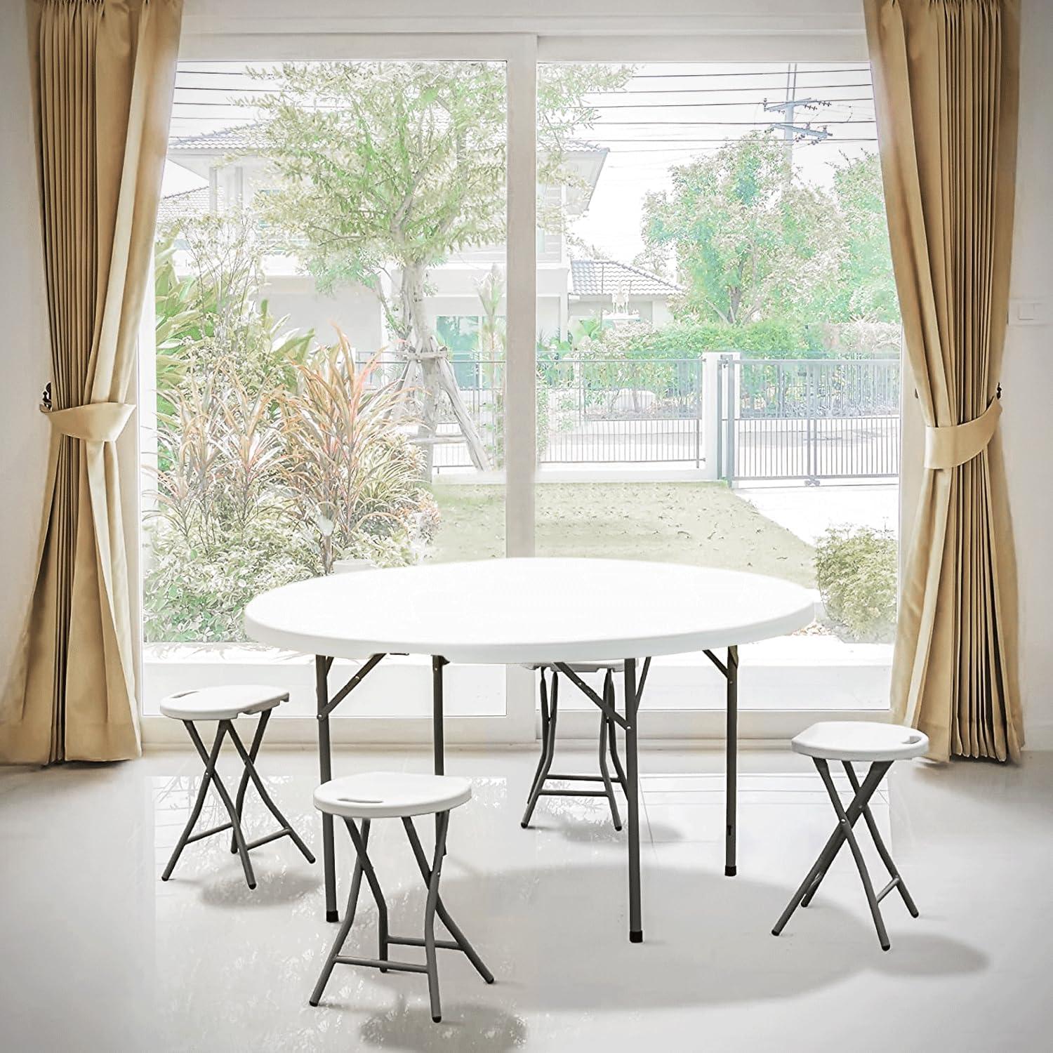 White Round Foldable Plastic Table with Steel Frame