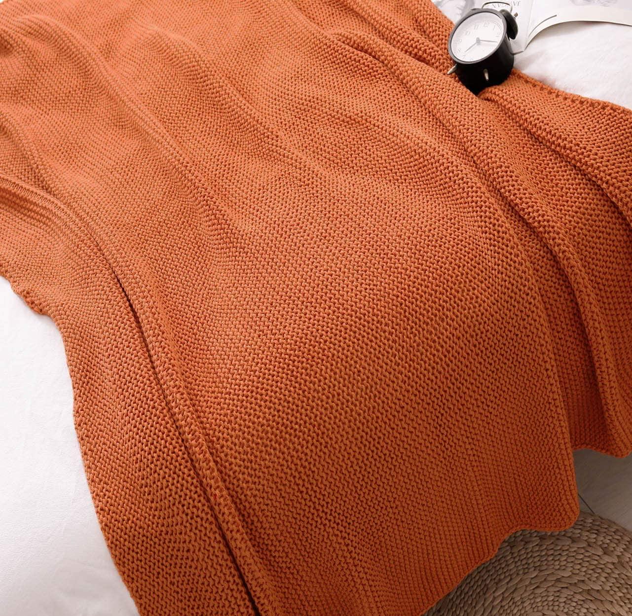 TREELY Knitted Throw Blanket Rust Orange Knit Throw Blanket for Couch Sofa Beach Chair, 50" x 60"