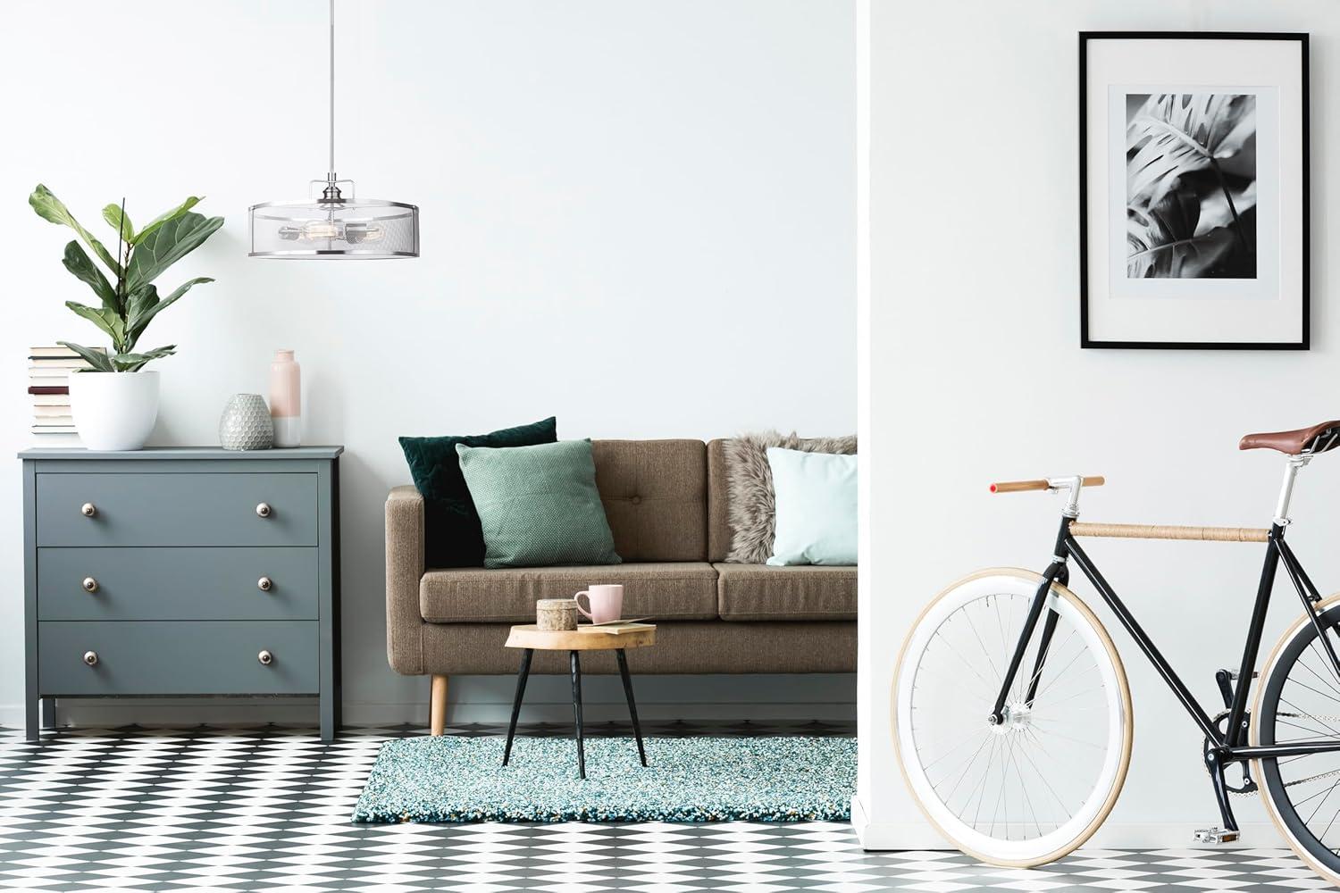 CANARM LTD ICH626A03BN20 Beckett 3 Bulb Rod Chandelier, Brushed Nickel with Metal Mesh Shade, 3 Light