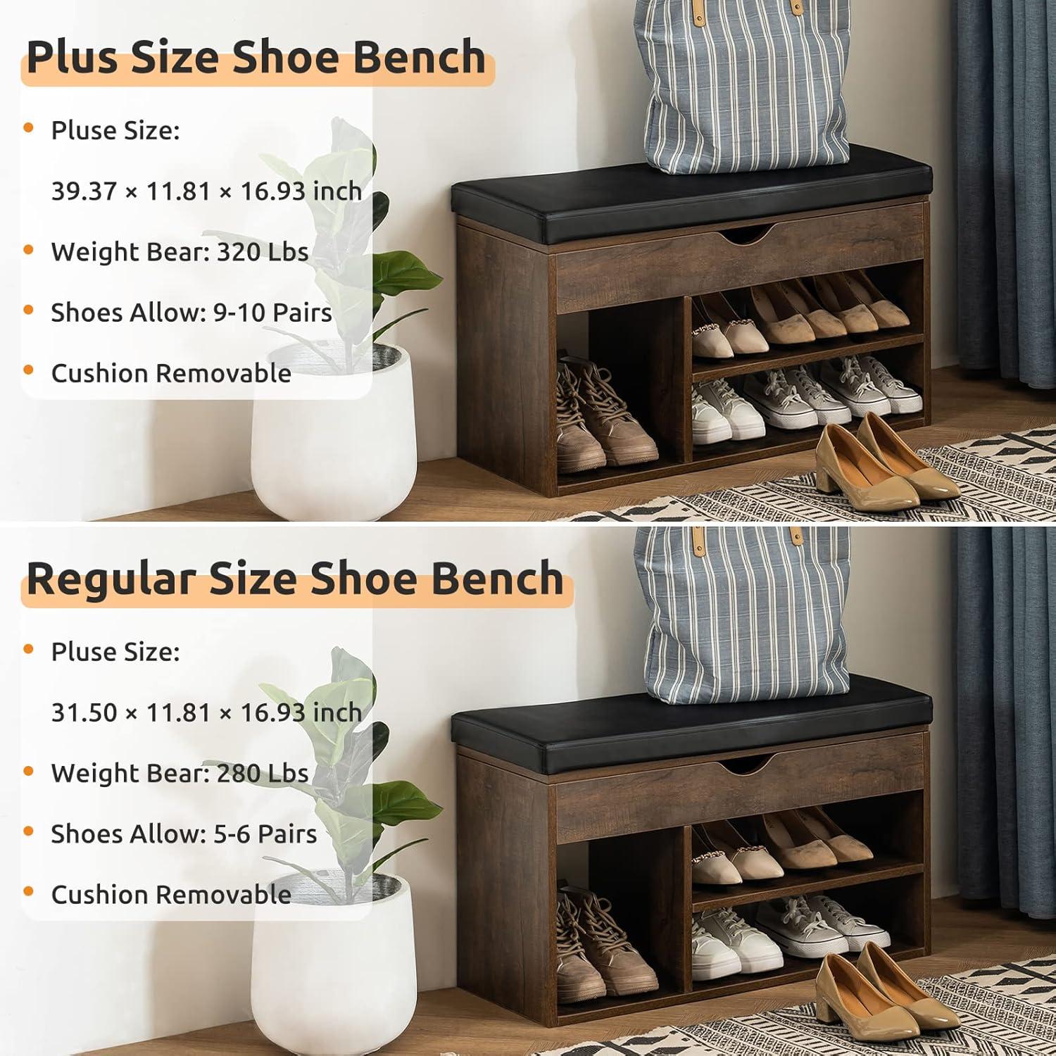 Apicizon 31 Inches Storage Bench, Shoe Bench with Flip Top Storage Space and Padded Cushion, Wooden Entryway Bench for Entryway, Living Room, 2-Tier Shoe Rack Organizer, Brown