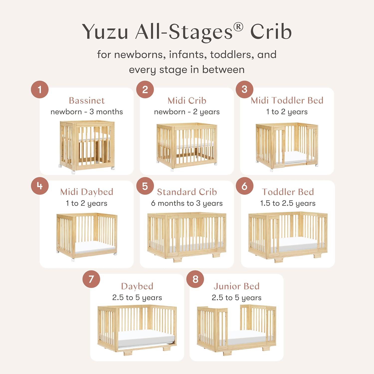 Babyletto Yuzu Natural Wood 8-in-1 Convertible Baby Crib with All Stages Conversion Kit