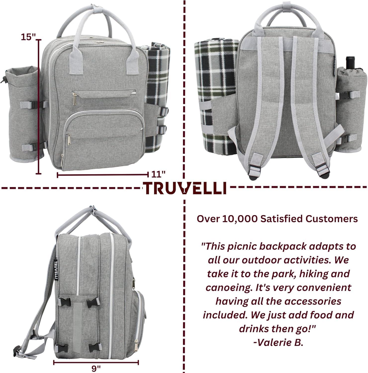 Picnic Backpack For Adventures, 12-In-1 Insulated Picnic Backpack For 4, Great Alternative To A Bulky Picnic Basket Set, Romantic Picnic Set For 4, Picnic Basket For 4, Picnic Bag