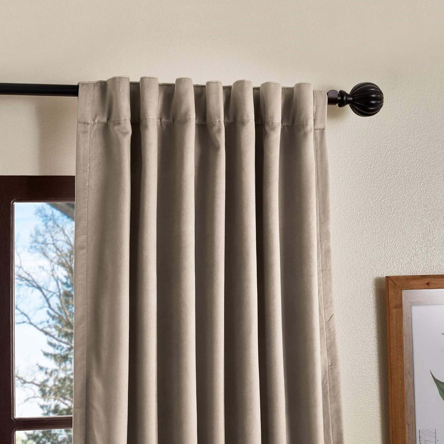 Lucca Velvet Solid Max Blackout Rod Pocket Curtain Panels Linen