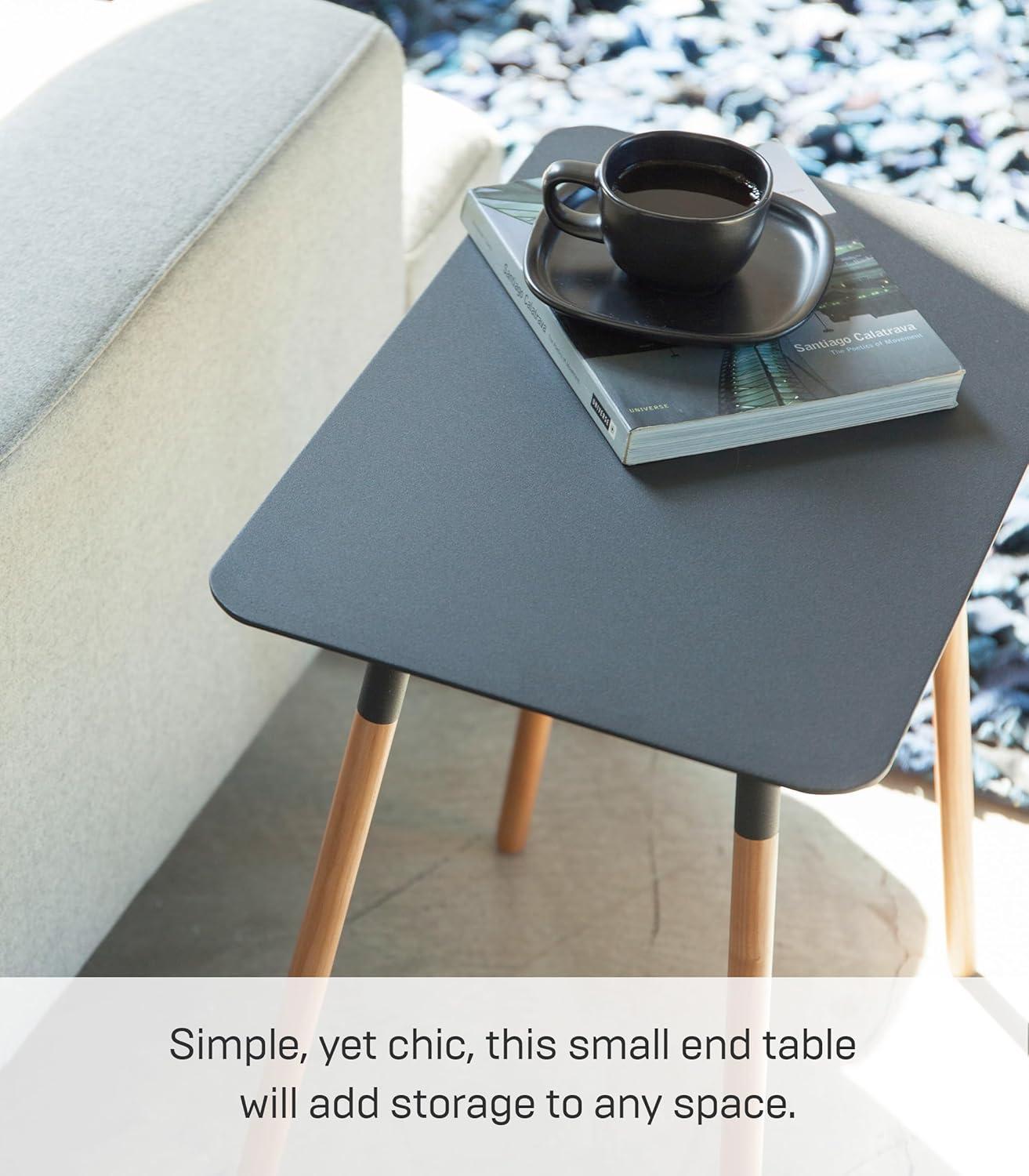 Yamazaki Home Modern Rectangular Side Table For Living Room Or Small Bedside Steel + Wood End Table