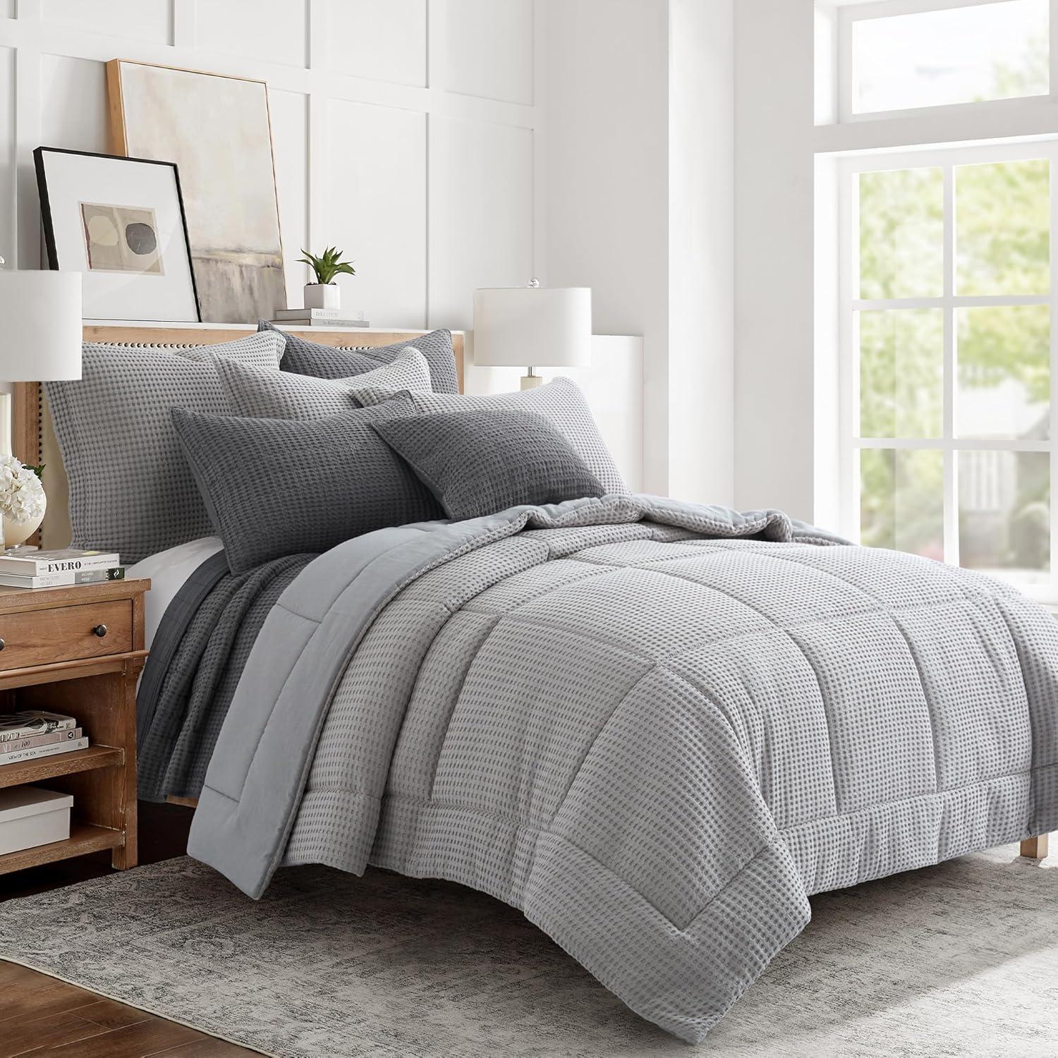 Mills Waffle Grey Pewter Full/Queen Comforter Set - Levtex Home