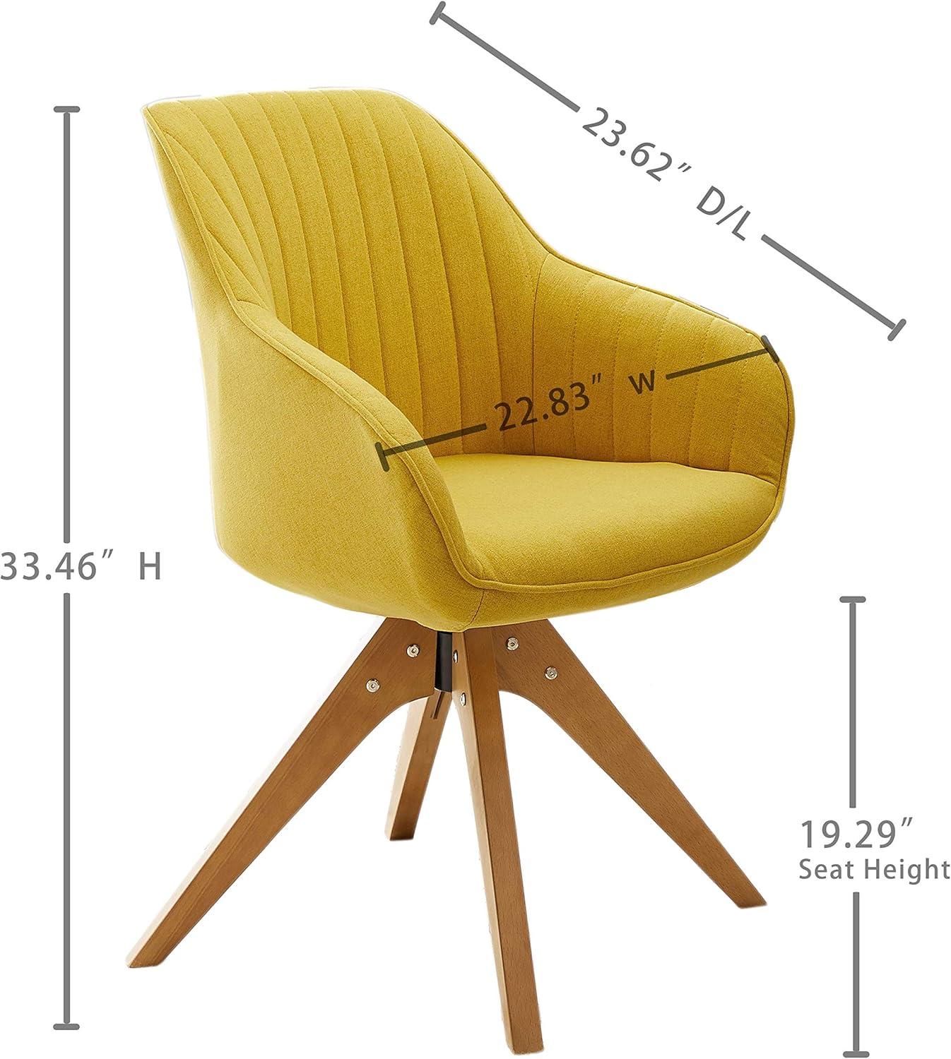 Mid-Century Modern Yellow Swivel Accent Chair with Beech Wood Legs