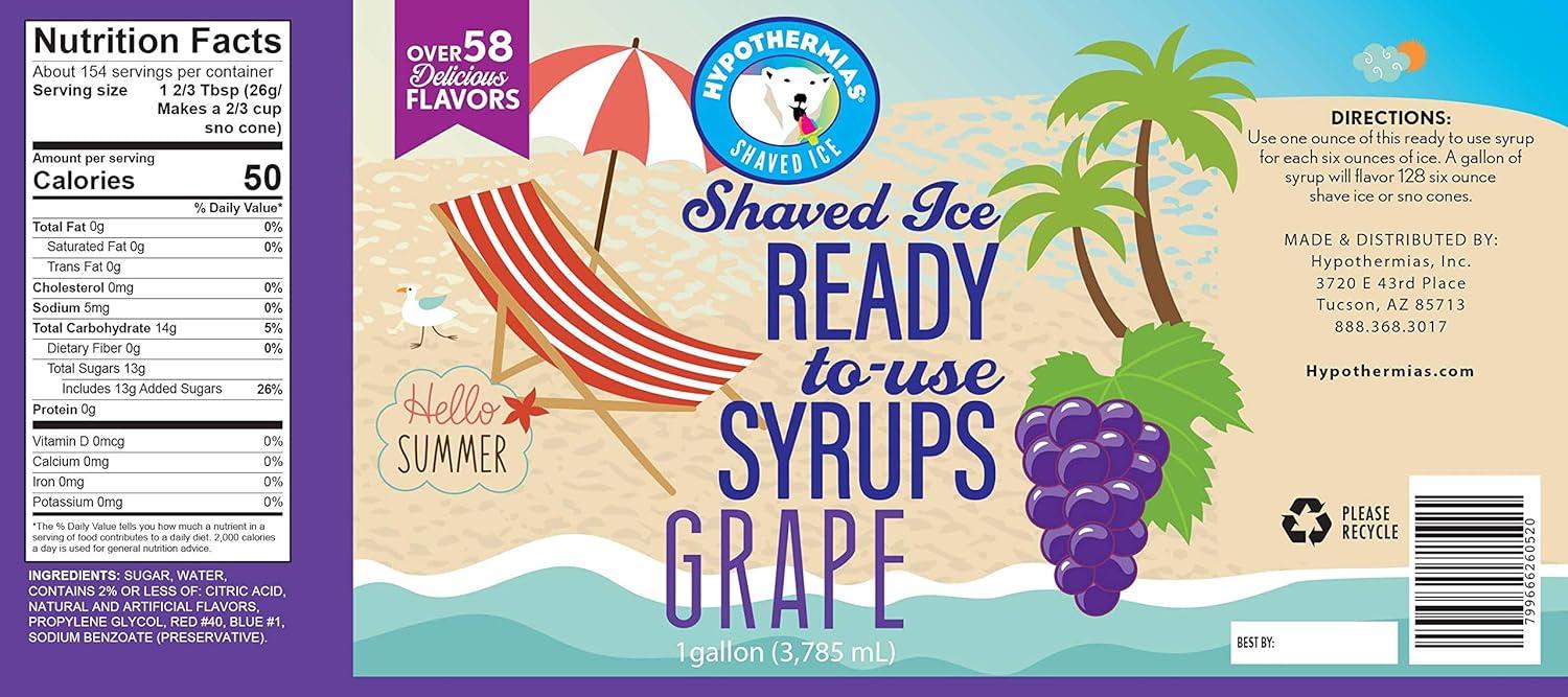 Hypothermias |Grape| Ready to Use | Hawaiian Shaved Ice or Snow Cone Syrup Gallon (128 Fl. Oz), 100 % Pure Cane Sugar