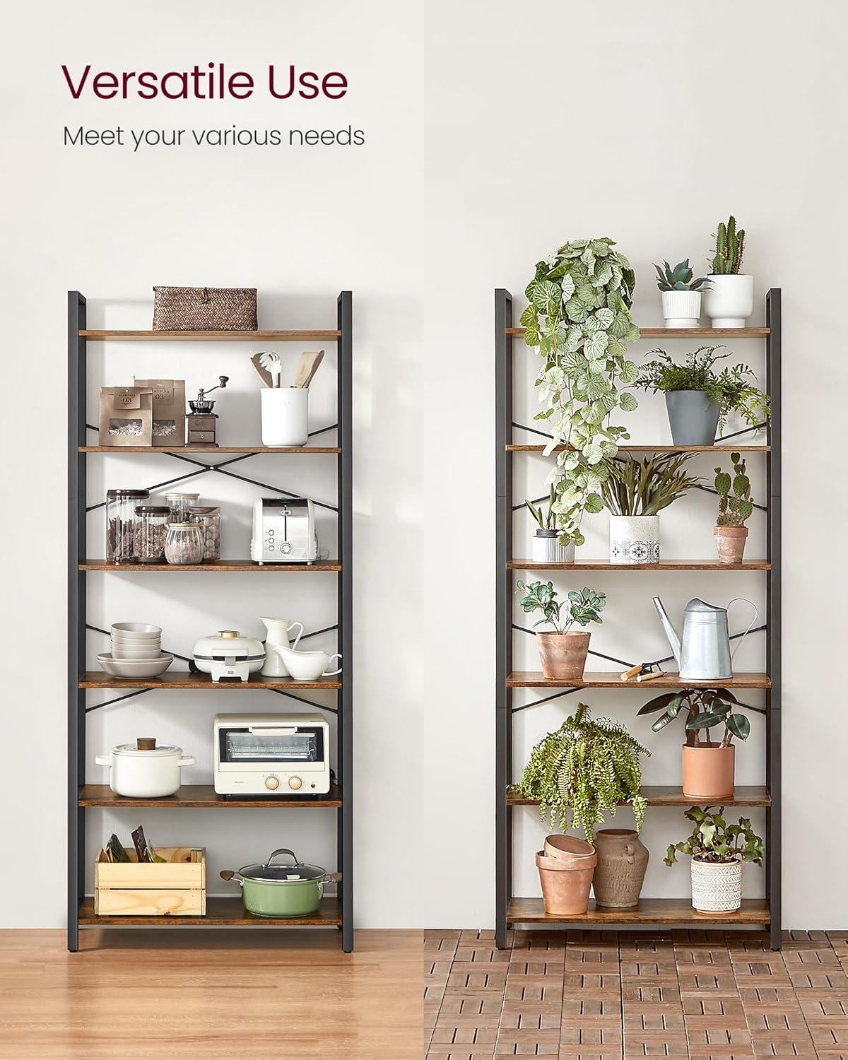 VASAGLE 6-Tier Bookshelf, Bookcase with Steel Frame, Book Shelf for Living Room, Home Office, Study, 11.8 x 31.5 x 73.2 Inches, Industrial Style, Rustic Brown and Ink Black ULLS082B01