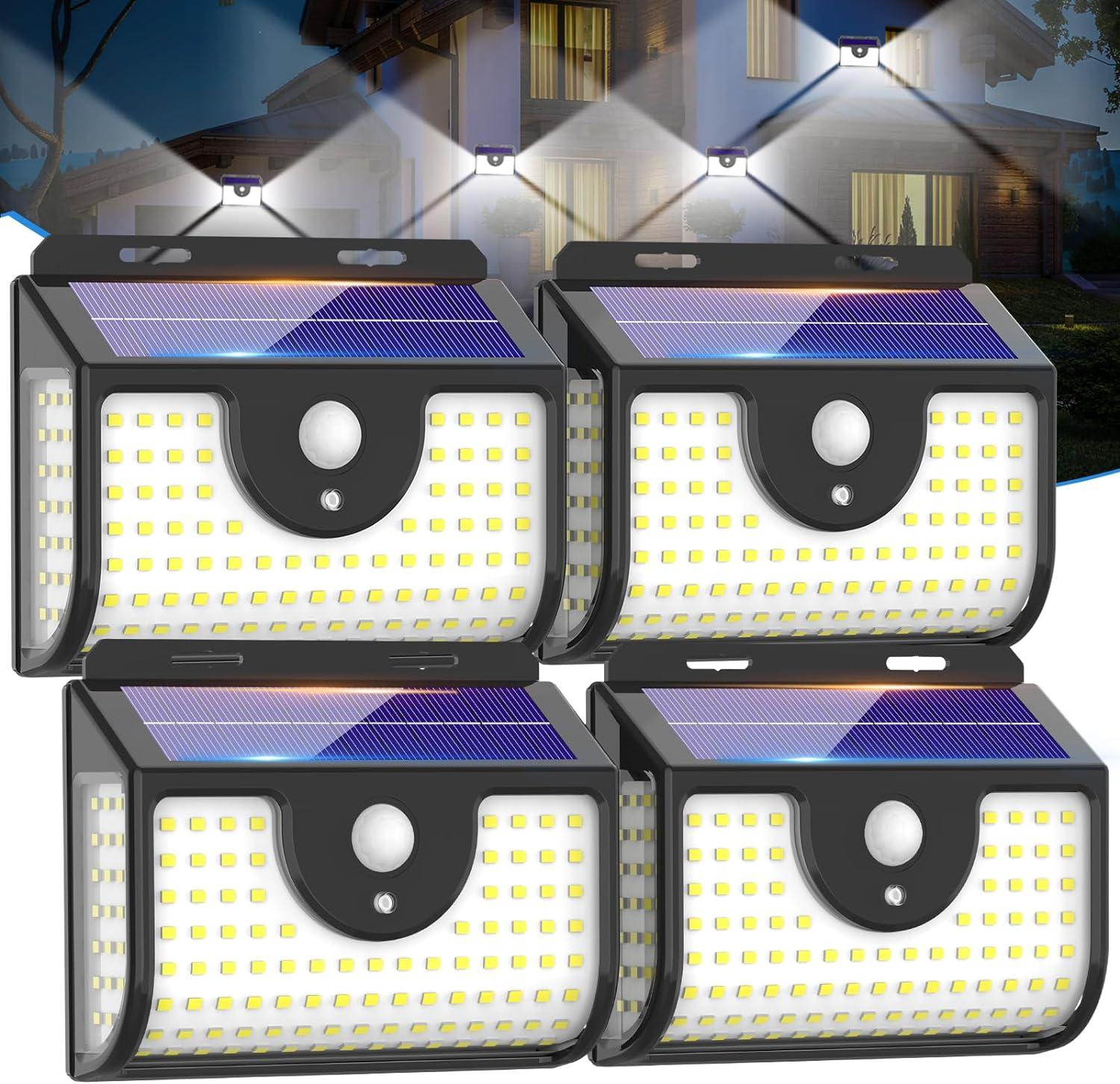 Ultra Bright Black Solar Motion Sensor Outdoor Wall Lights, 4 Pack