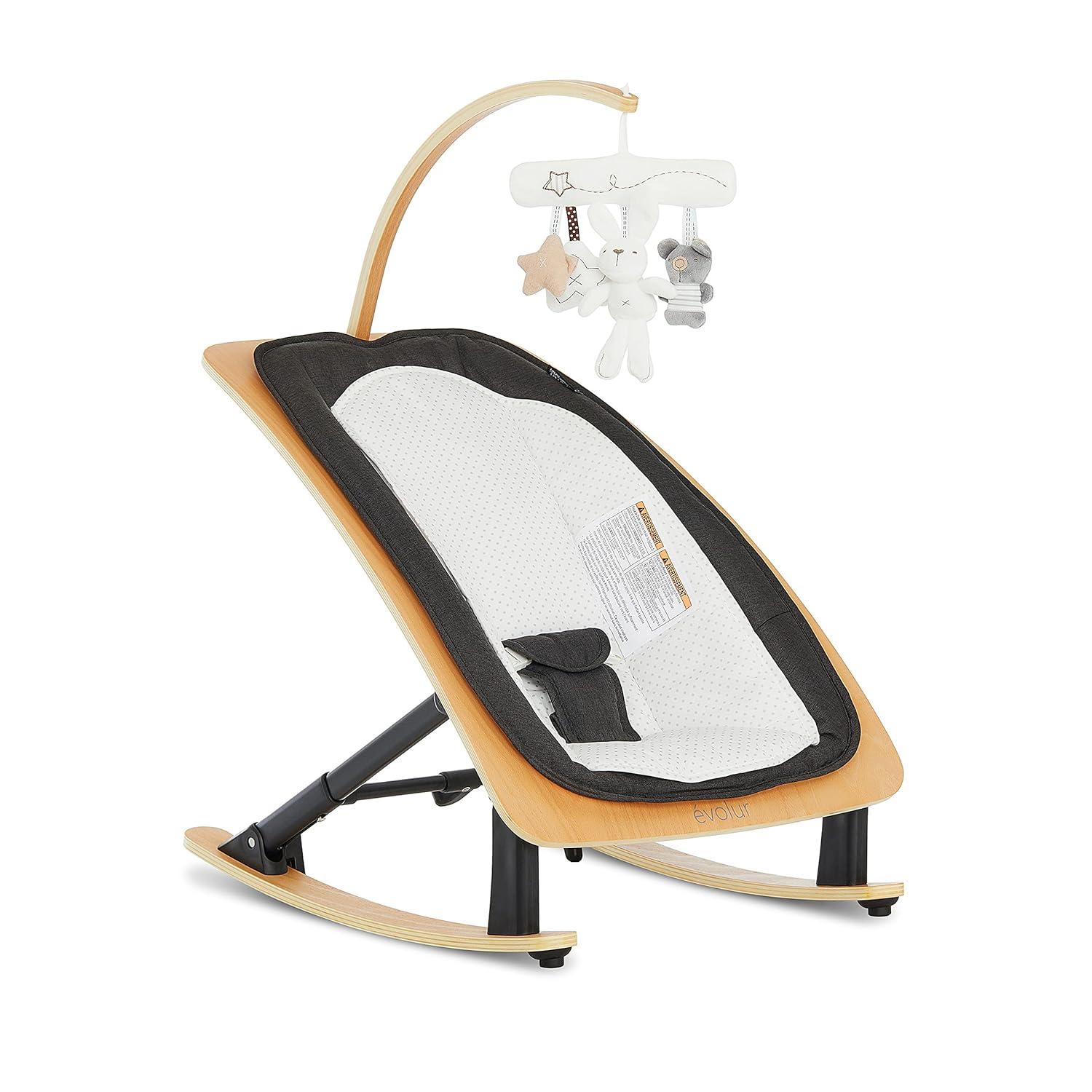 Sleek Black Beechwood 2-in-1 Baby Rocker & Chair