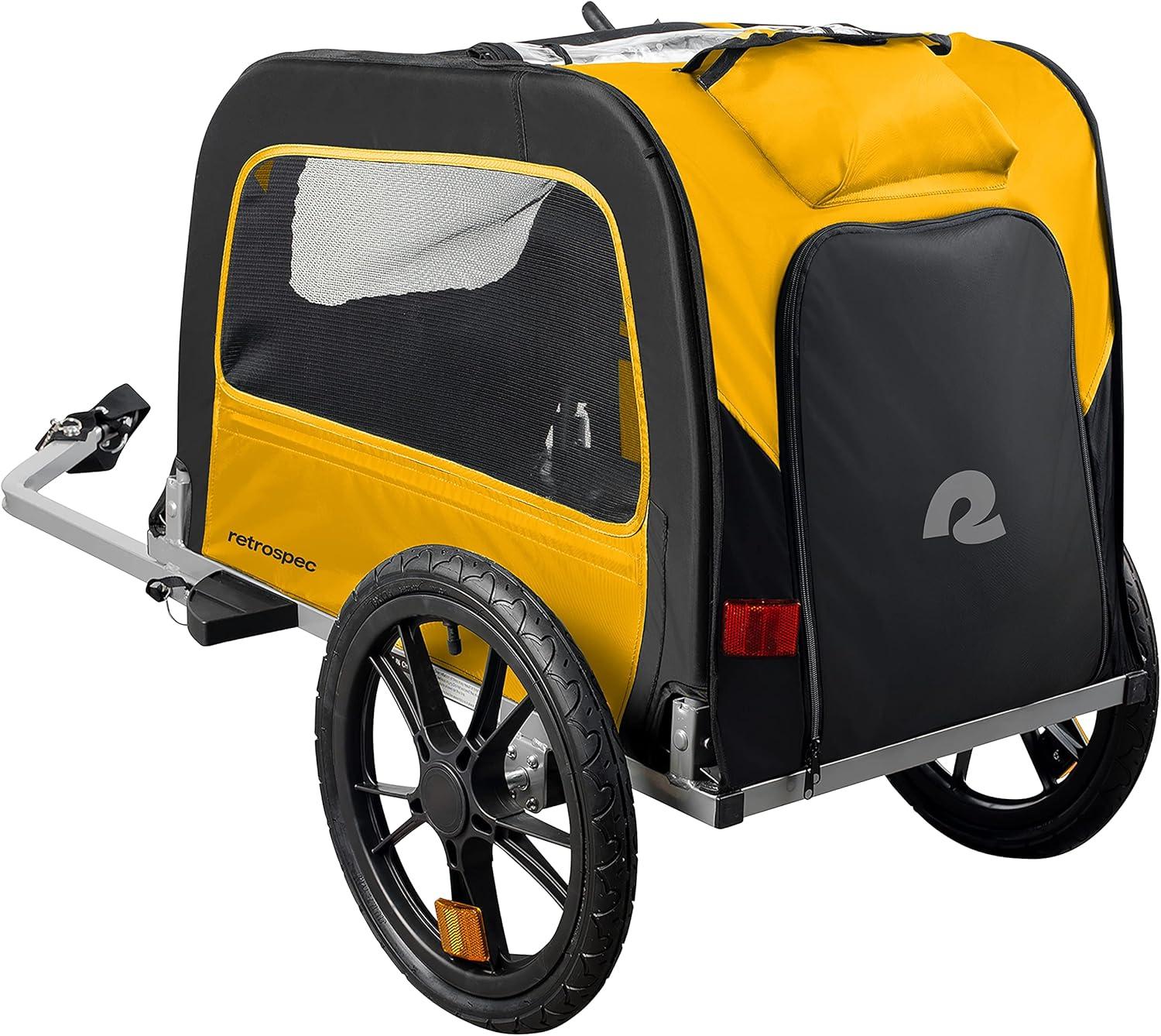 Yellow and Black Foldable Pet Bike Trailer with Mesh Windows