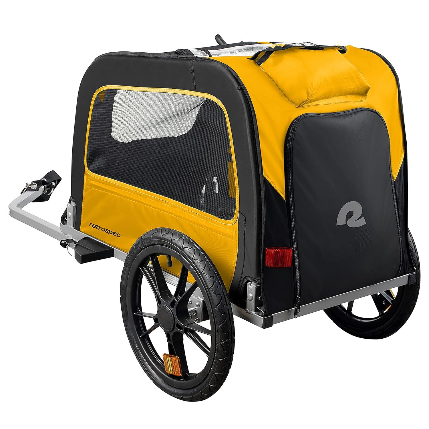 Retrospec Rover Waggin' Pet Bike Trailer - Small & Medium Sized Dogs Bicycle Carrier - Foldable Frame with 16 Inch Wheels - Non-Slip Floor & Internal Leash