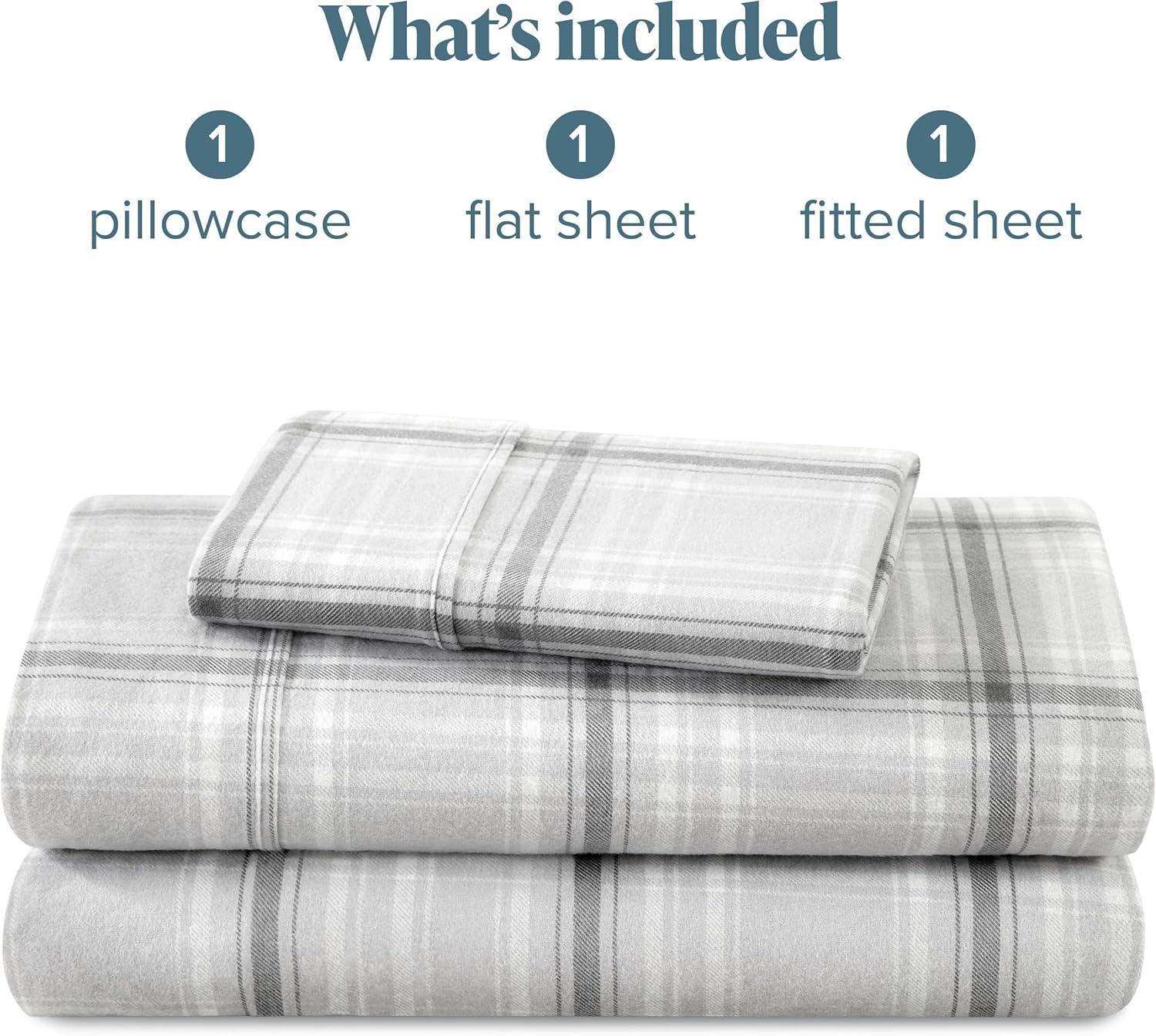 Tartan Plaid Cotton Flannel Twin XL Sheet Set by Bare Home