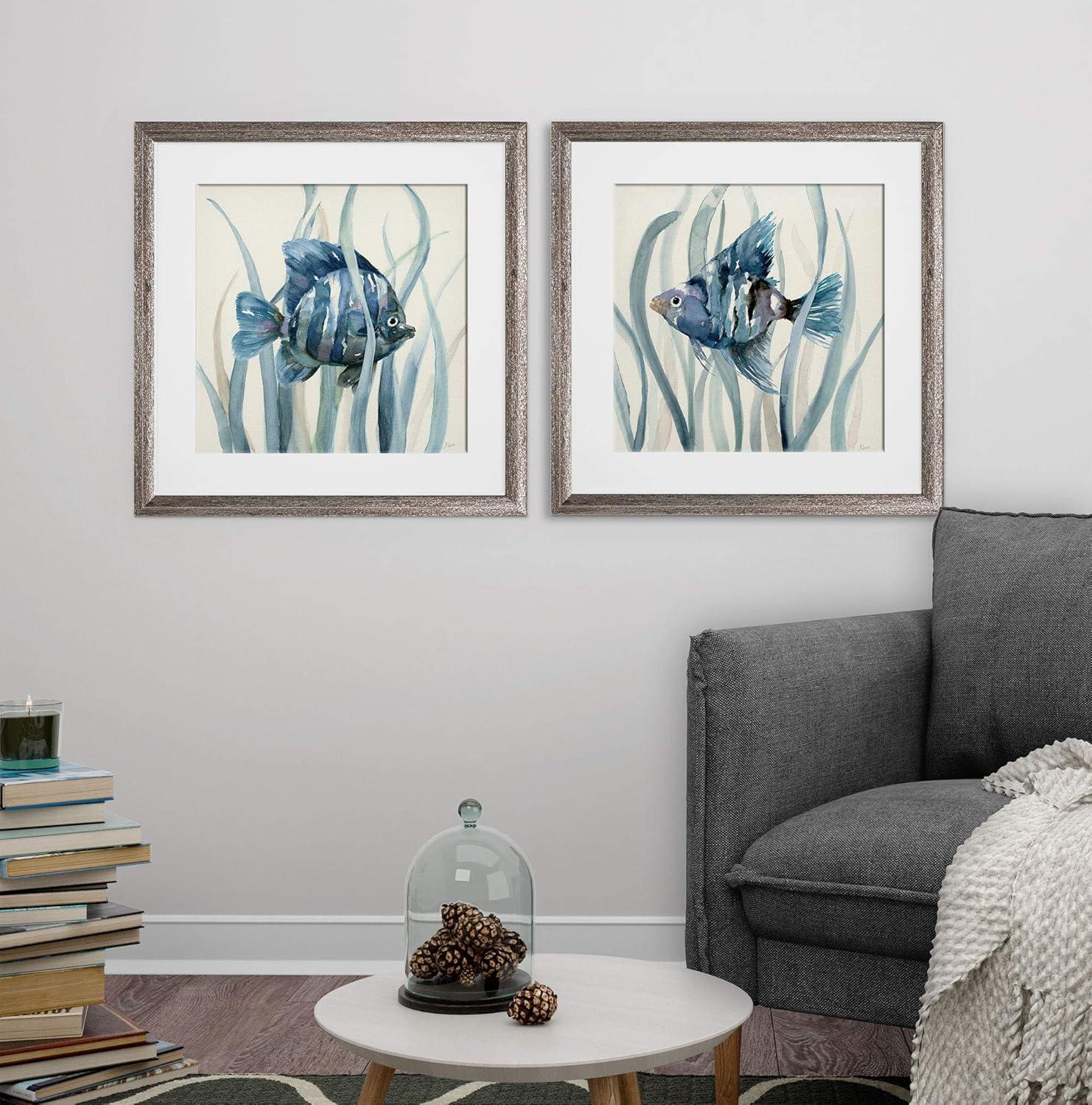 Silver Framed Fish in Seagrass Art Print Set, 16x16