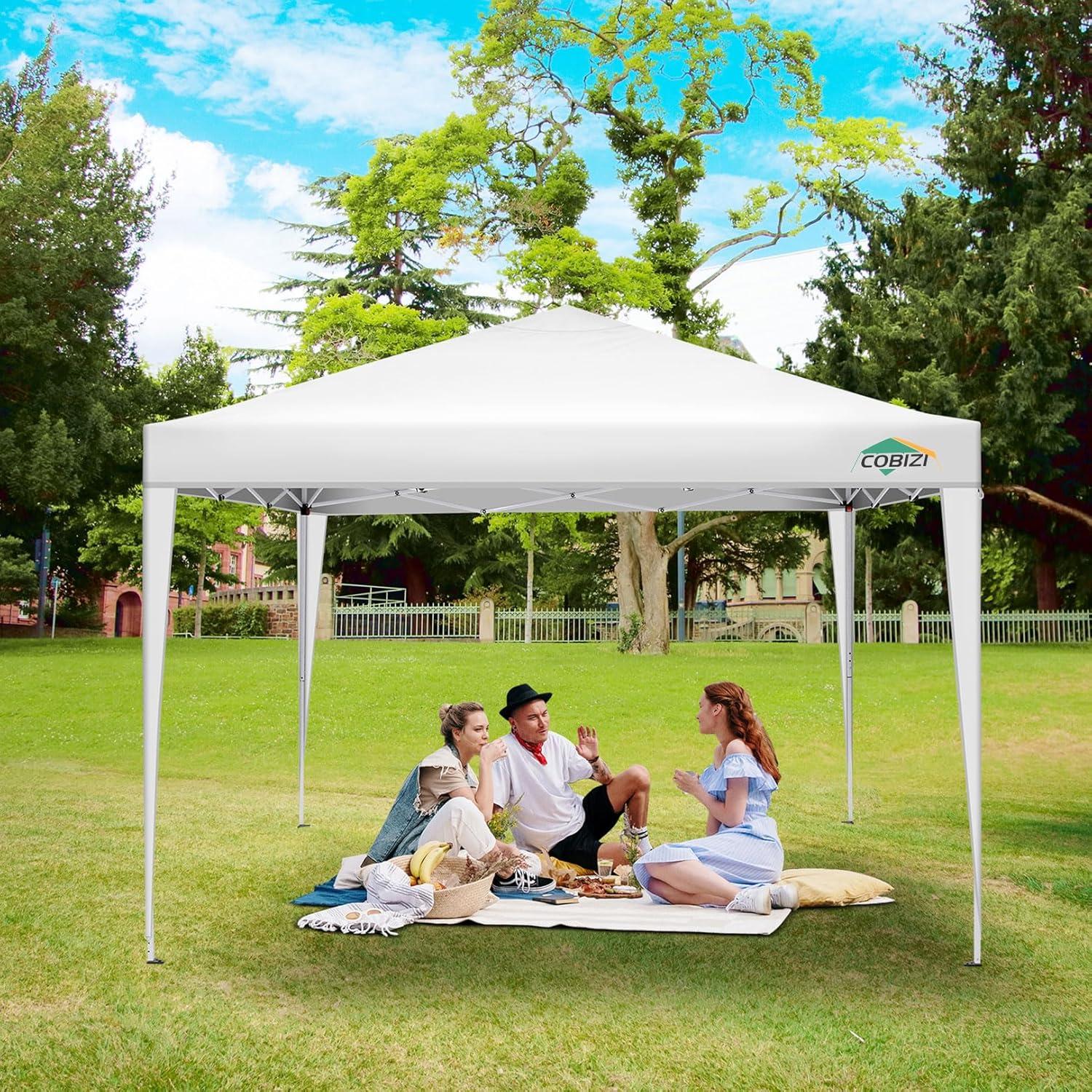 COBIZI 10x10ft Popup Canopy Waterproof Canopy with 4 Sidewalls Outdoor Commercial Instant Shelter Beach Camping Canopy Tent for Party,White