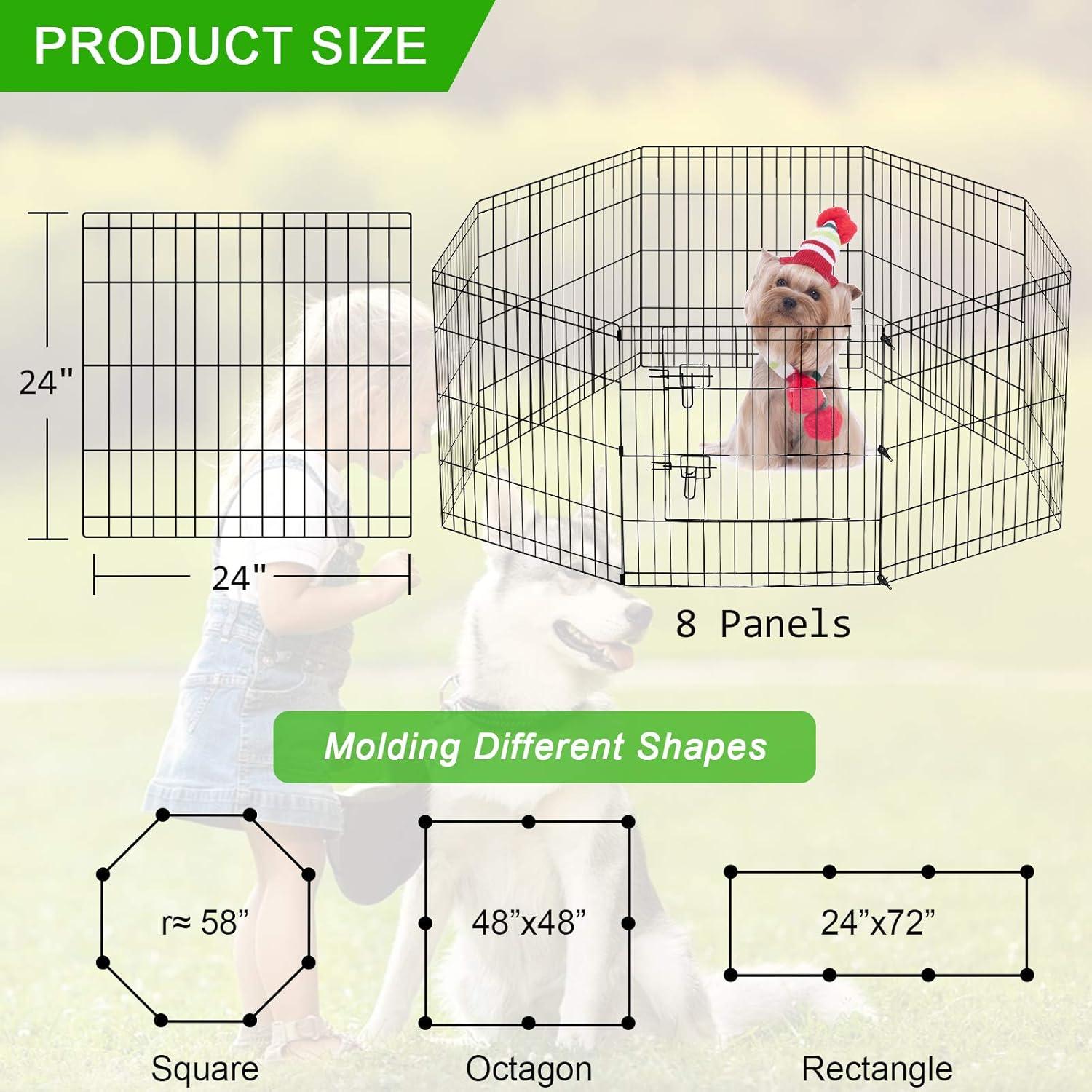 Pet Dog Playpen Foldable Puppy Exercise Pen Metal Portable Yard Fence for Small Dog & Travel Camping 8 Panel-24& 24'' (24"x24")