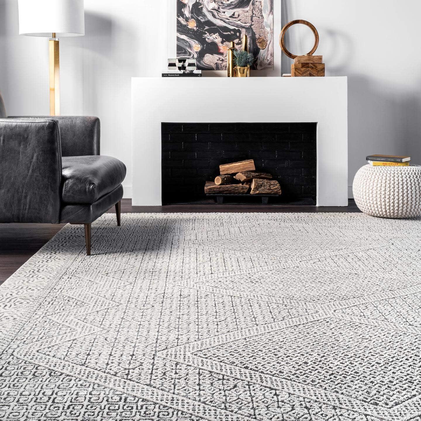 Modern Moroccan Geometric 6' Square Area Rug in Light Grey